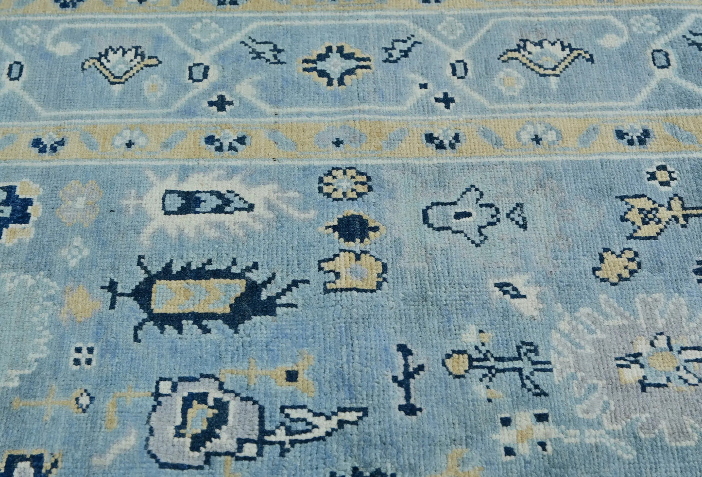 Blue Kazak Oushak Handmade Rug 4X5 Ft Floral