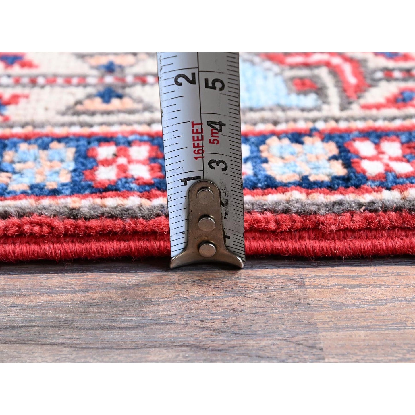 2'9"X9'10" Red Kazak With Tribal Design Soft Wool Hand Knotted Runner Rug