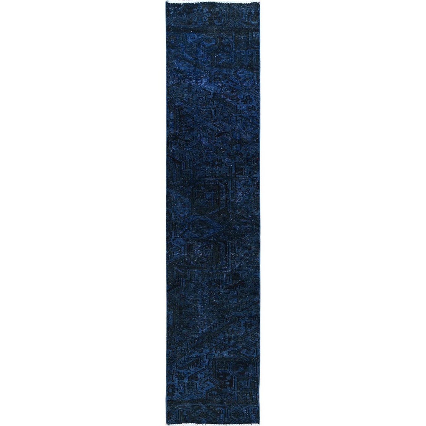 2'6"X11' Yale Blue Overdyed Old Zoroastrian Hand Knotted Wool Runner Rug