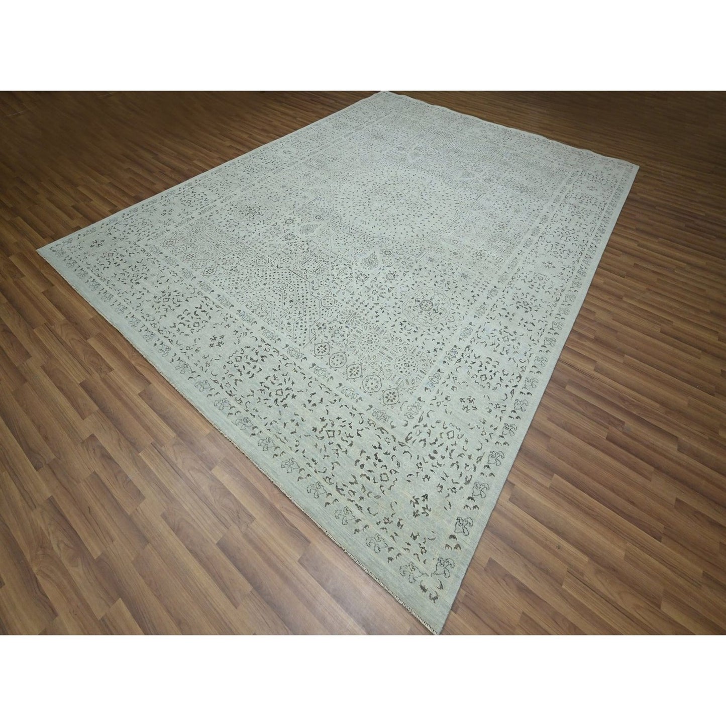 9'1"X12' Beau Blue Pre Historic Mamluk Design Hand Knotted Pure Wool Rug