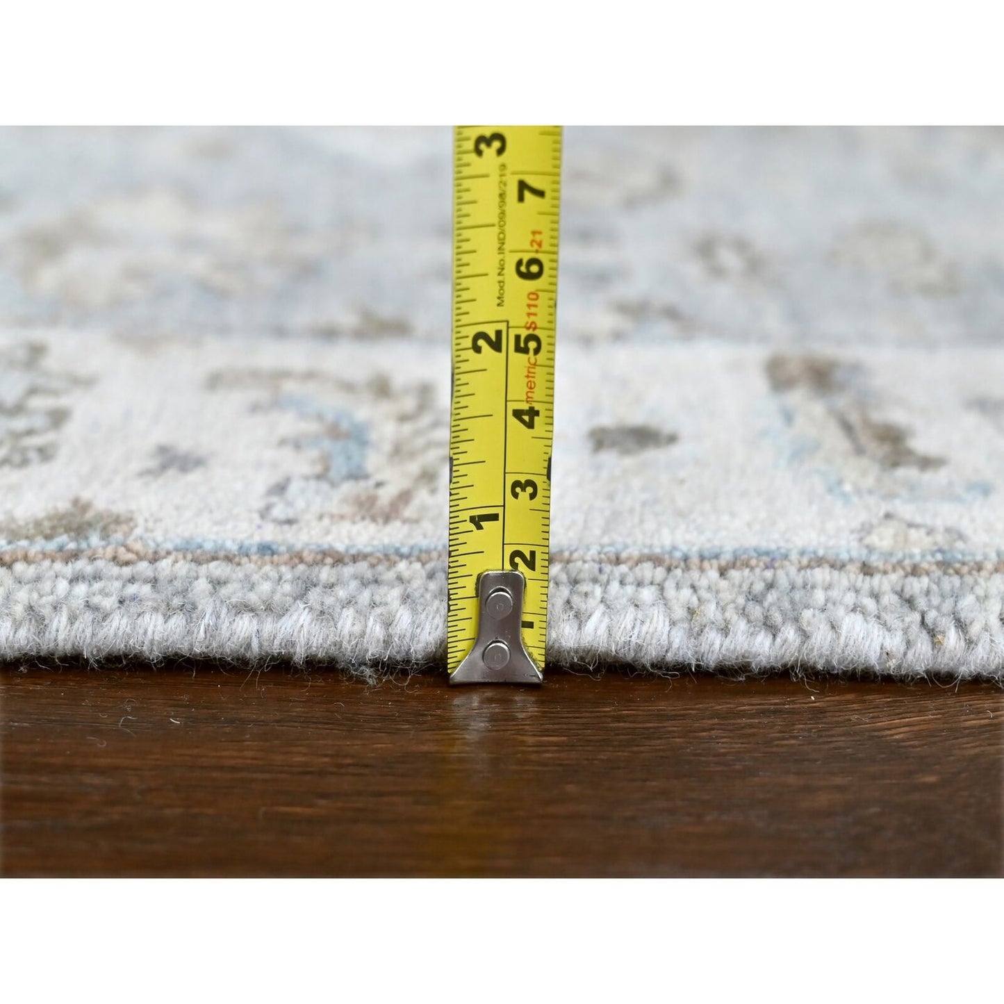 2'9"X21'10" Misty Gray Pure Wool Hand Knotted Karjihooz Design Runner Rug