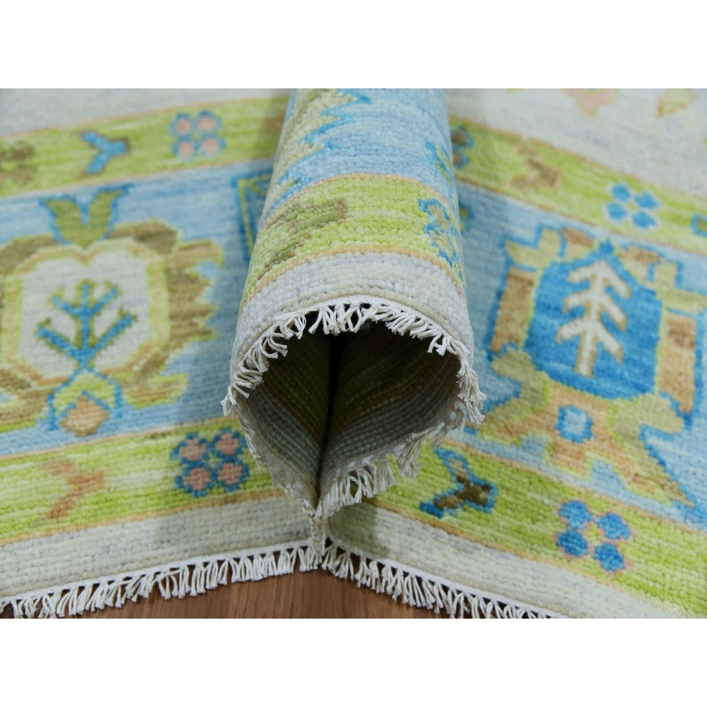 10'1"X14' Ivory Oushak Weave & Design Hand Knotted Leaf Pattern Wool Rug