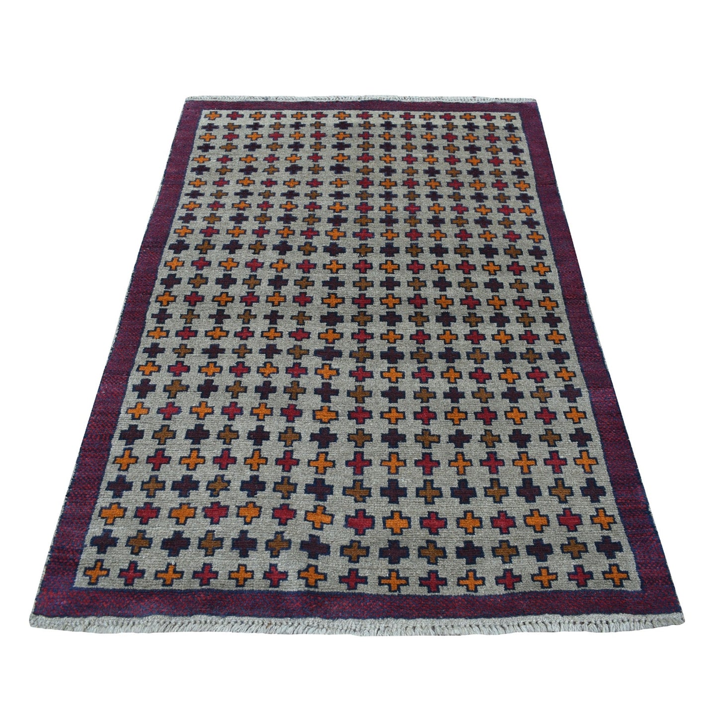 4'X5'8" Tribal Design Hand Made Pure Wool Colorful Afghan Village Rug