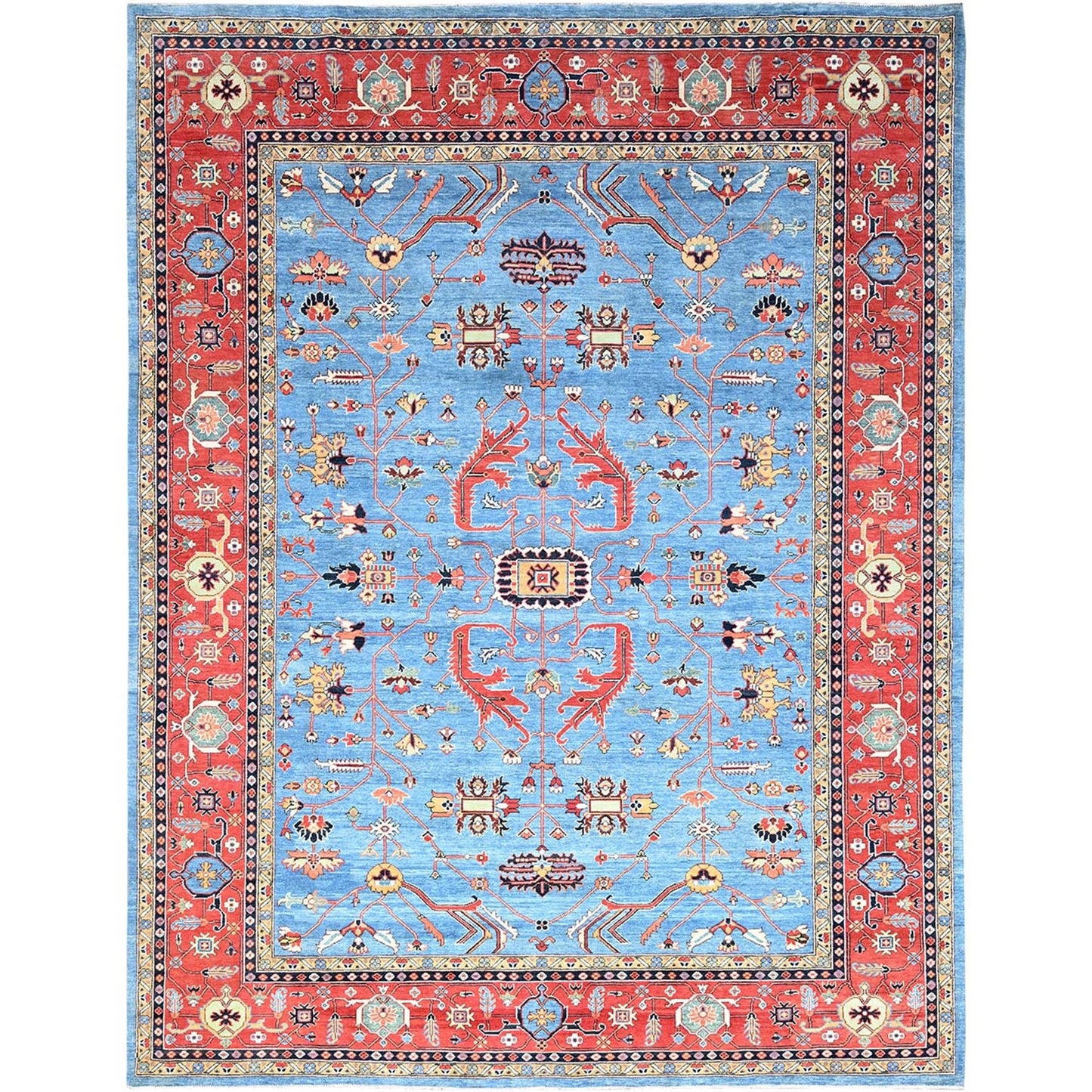 9'X11'6" Blue Extra Soft Wool Afghan Peshawar Hand Knotted Oriental Rug