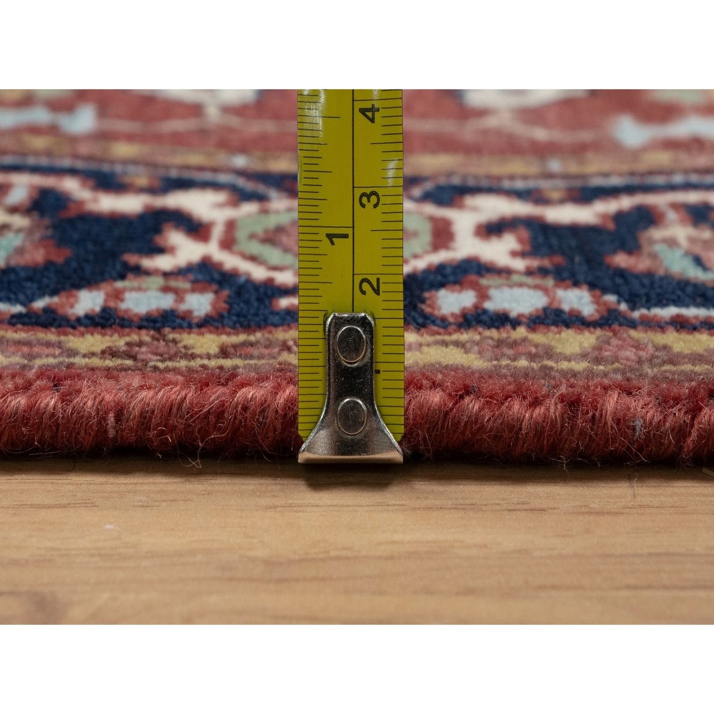 2'6"X6'2" Red Antiqued Heris Hand Knotted New Zealand Wool Runner Rug