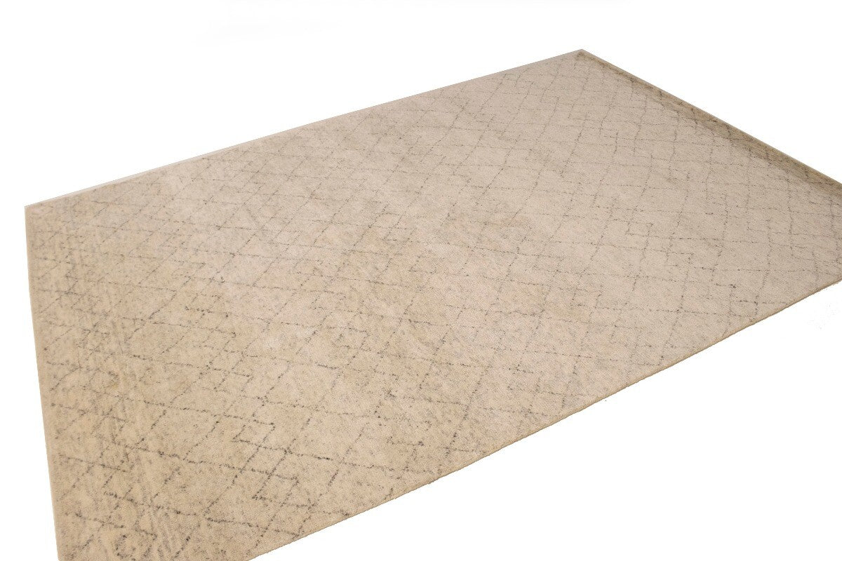 Hand-Knotted Beige Geometric Moroccan Rug Plush