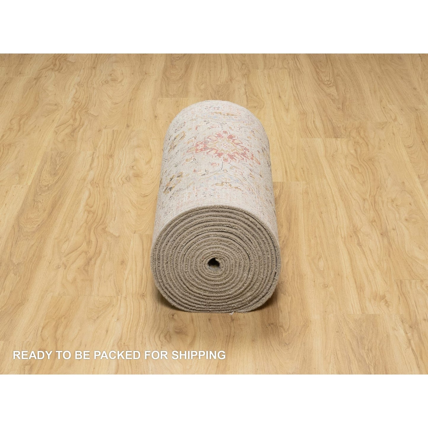 2'7"X26' Beige The Sunset Rosettes Wool And Silk Hand Knotted Runner Rug