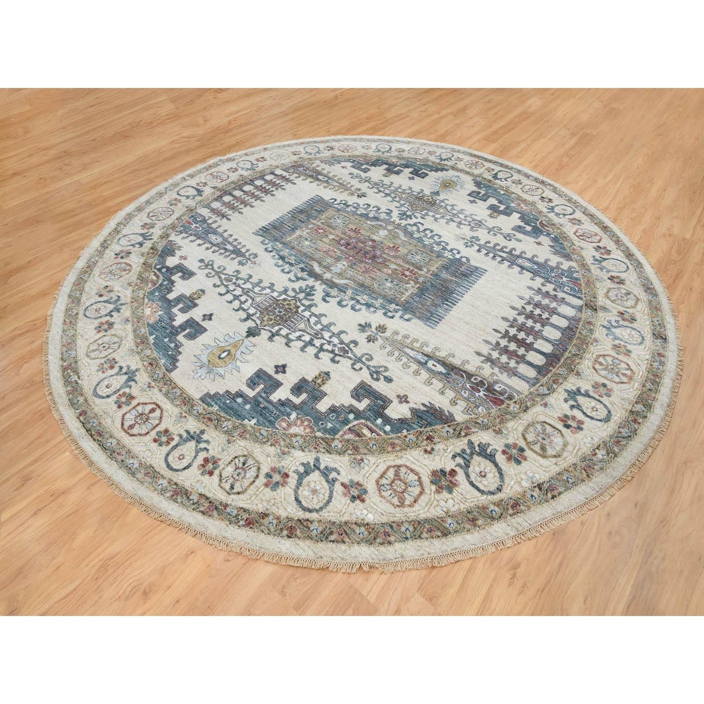 12'X12' Ivory Hand Knotted Reimagined Viss Design Natural Wool Round Rug