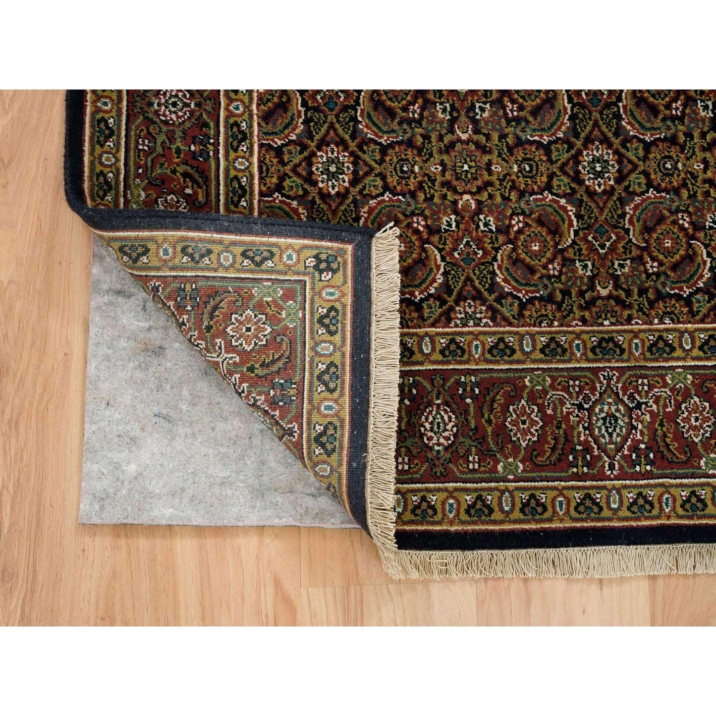4'X6'5" Navy Blue Herrita Design Wool Hand Knotted 250 Kpsi Rug