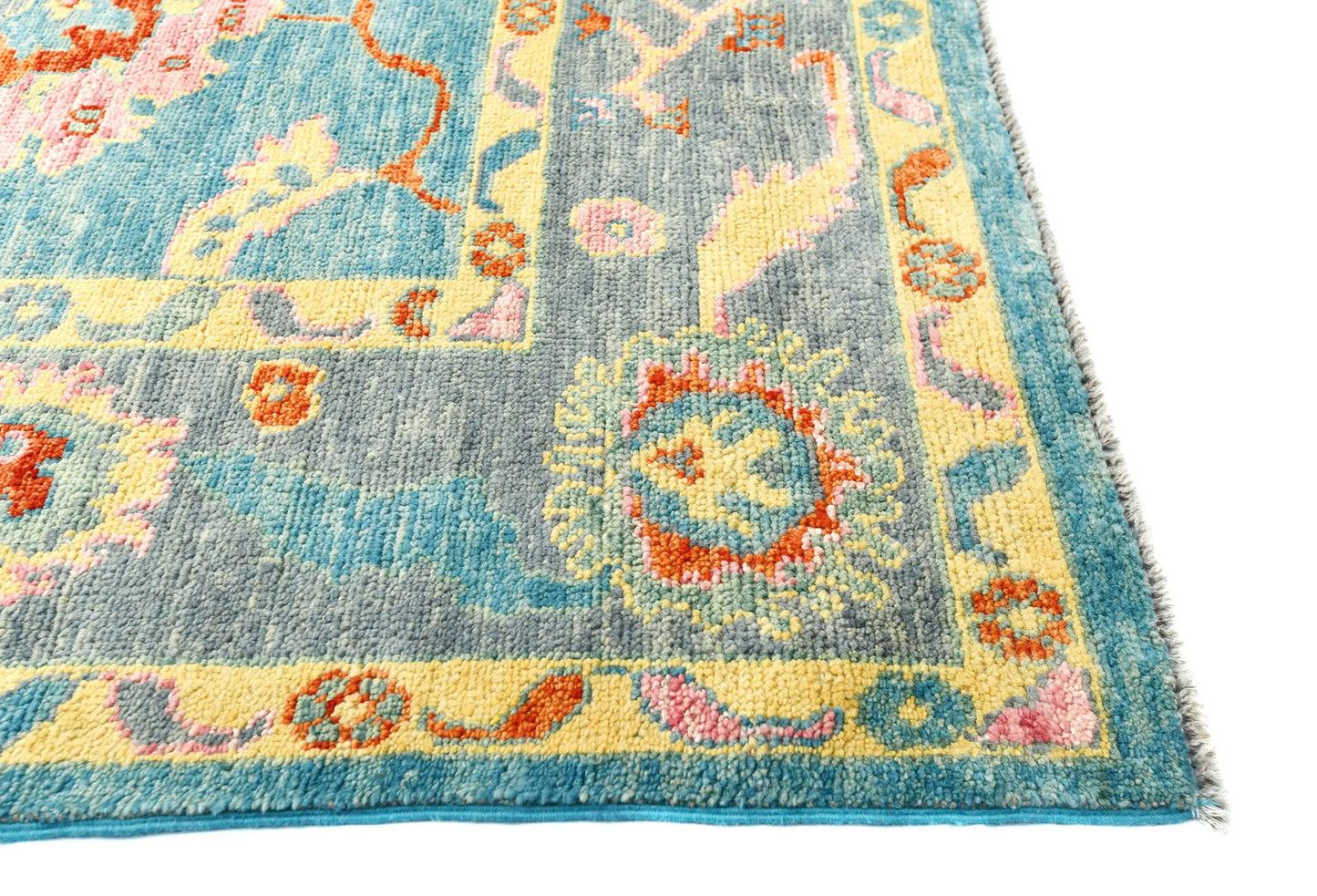 Handmade Muted Blue Floral Oushak Chobi Oriental