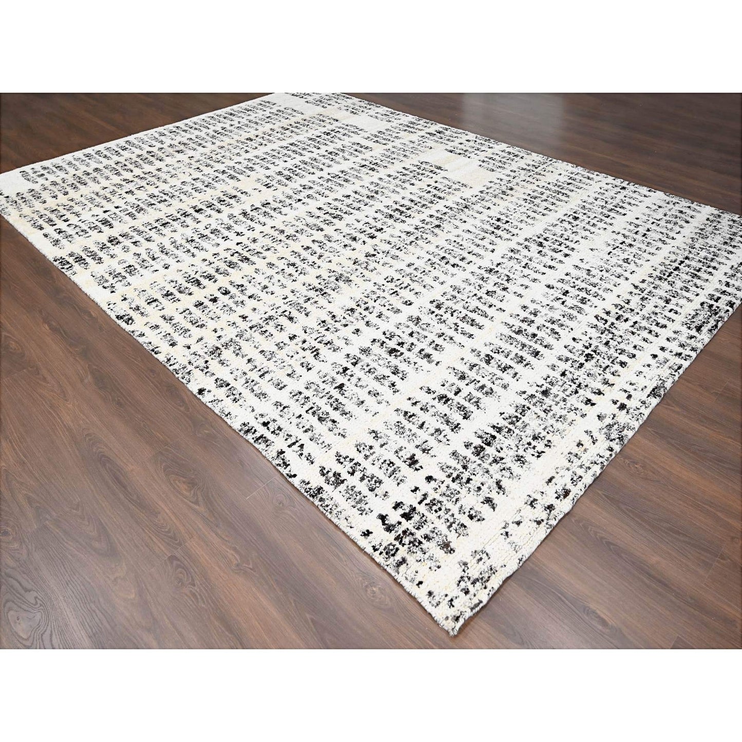 10'2"X13'9" Vivid White Modern Design Wool Hand Knotted Oriental Rug
