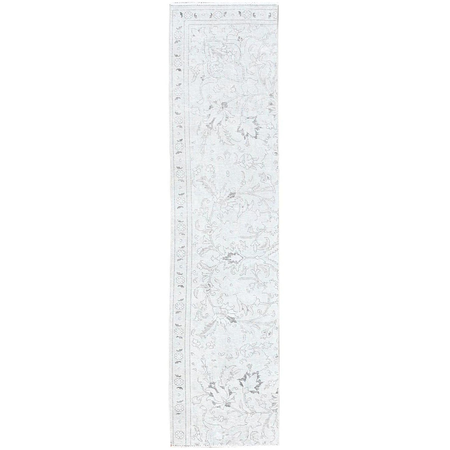 2'2"X9' Link White Fragment Vintage Zoroastrian Tebraz Runner Oriental Rug