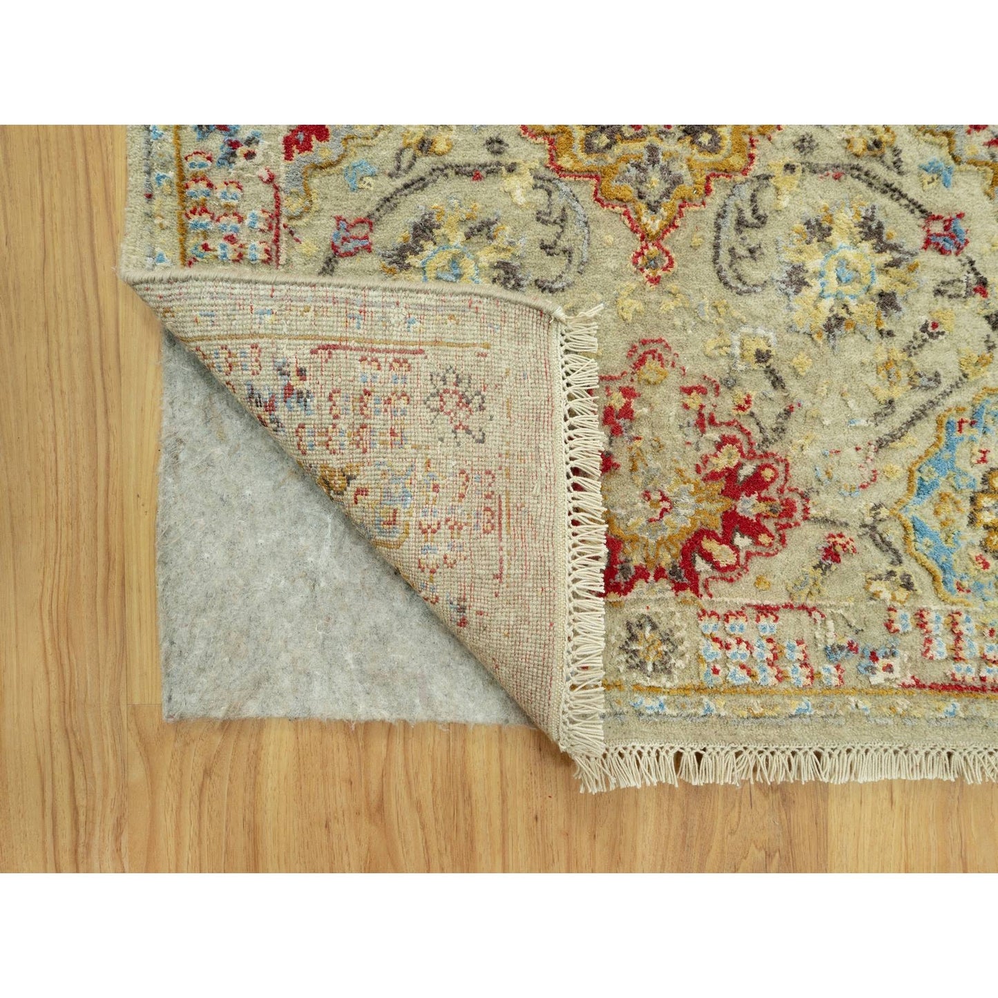 2'9"X15'10" Beige Wool And Silk Sunset Hand Knotted Runner Oriental Rug
