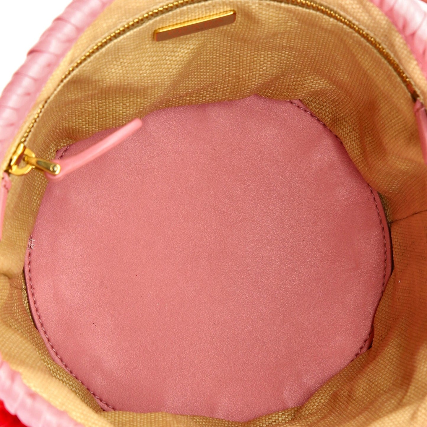 Prada Bucket Bag Woven Raffia With Leather With Applique Small