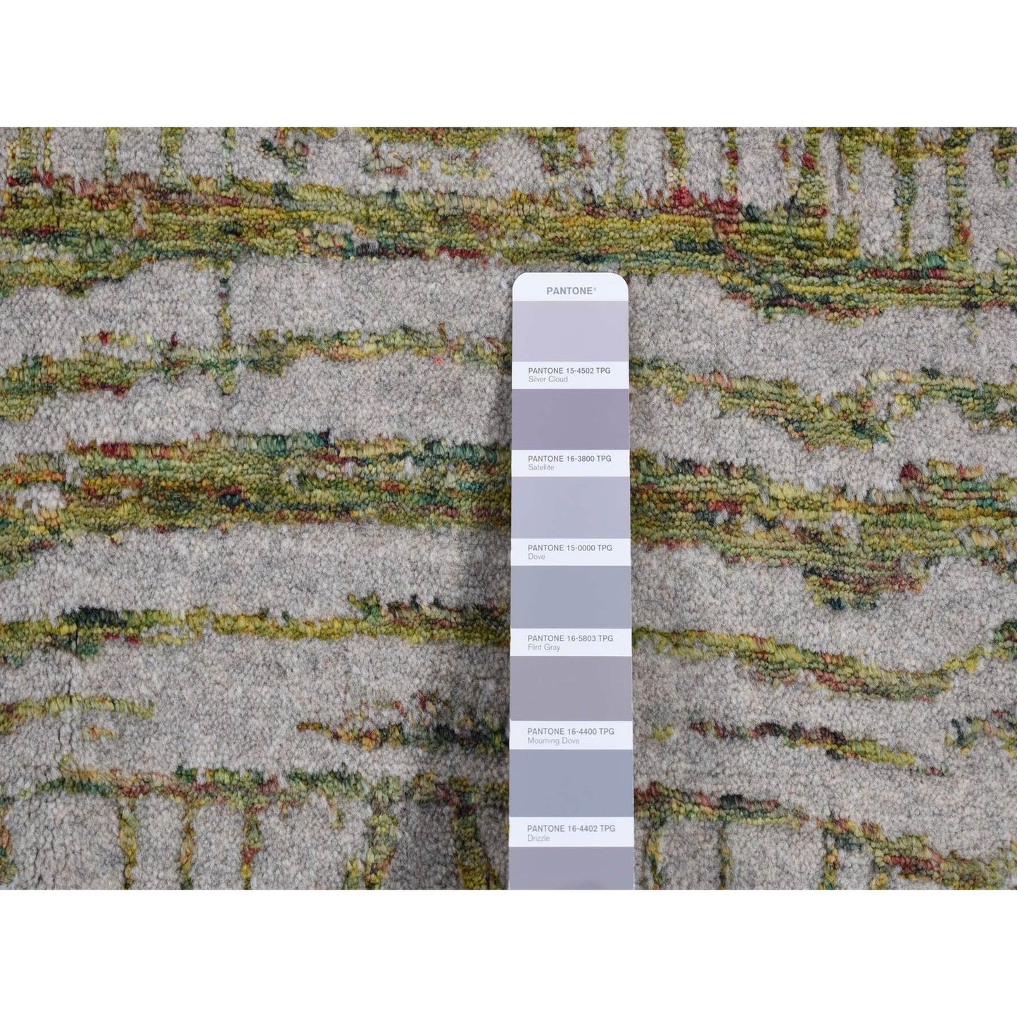 6'X8'9" Goose Gray Modern Fine Jacquard Hand Loomed Wool And Art Silk Rug