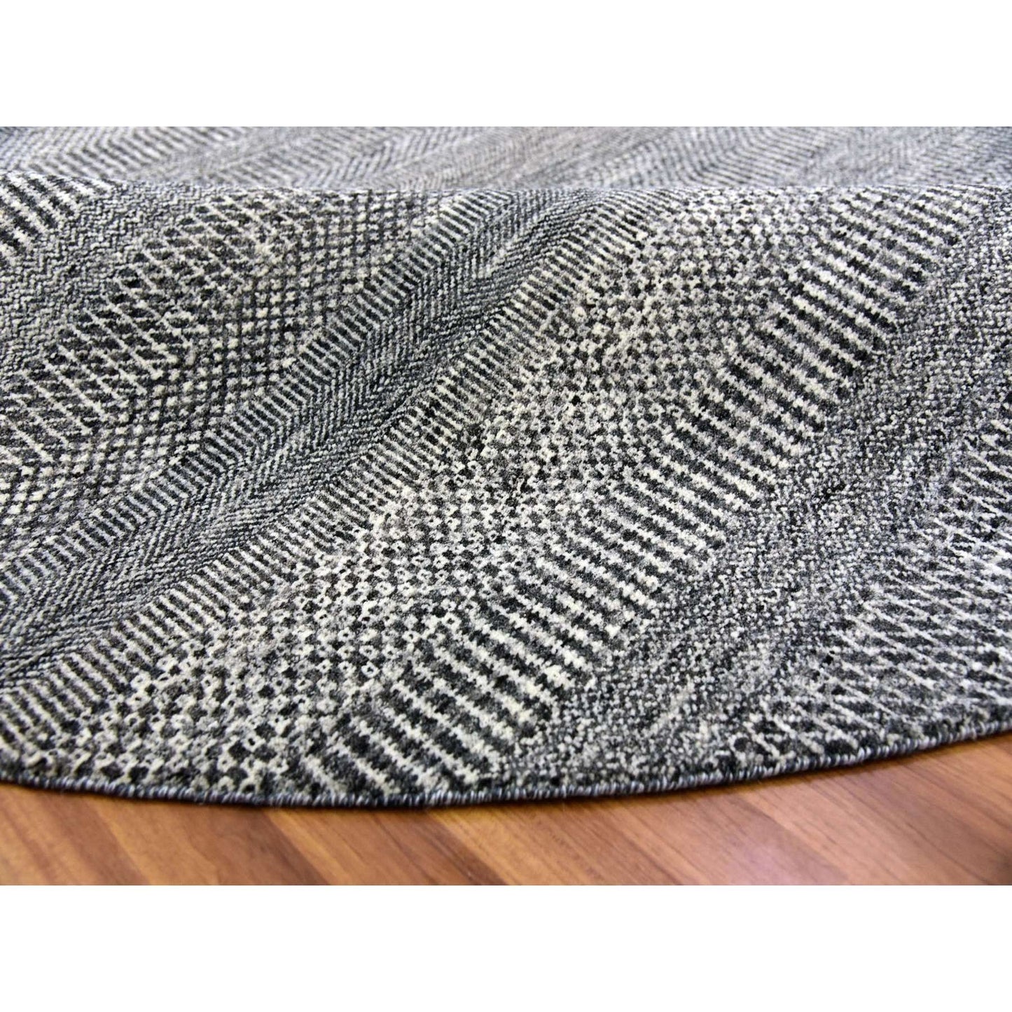 10'X10' Gray Undyed Wool Hand Knotted Grass Design Round Oriental Rug