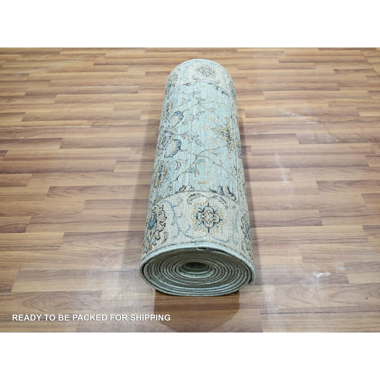 2'9"X24'3" Mist Blue Agra Flower Design Wool Hand Knotted Xl Runner Rug