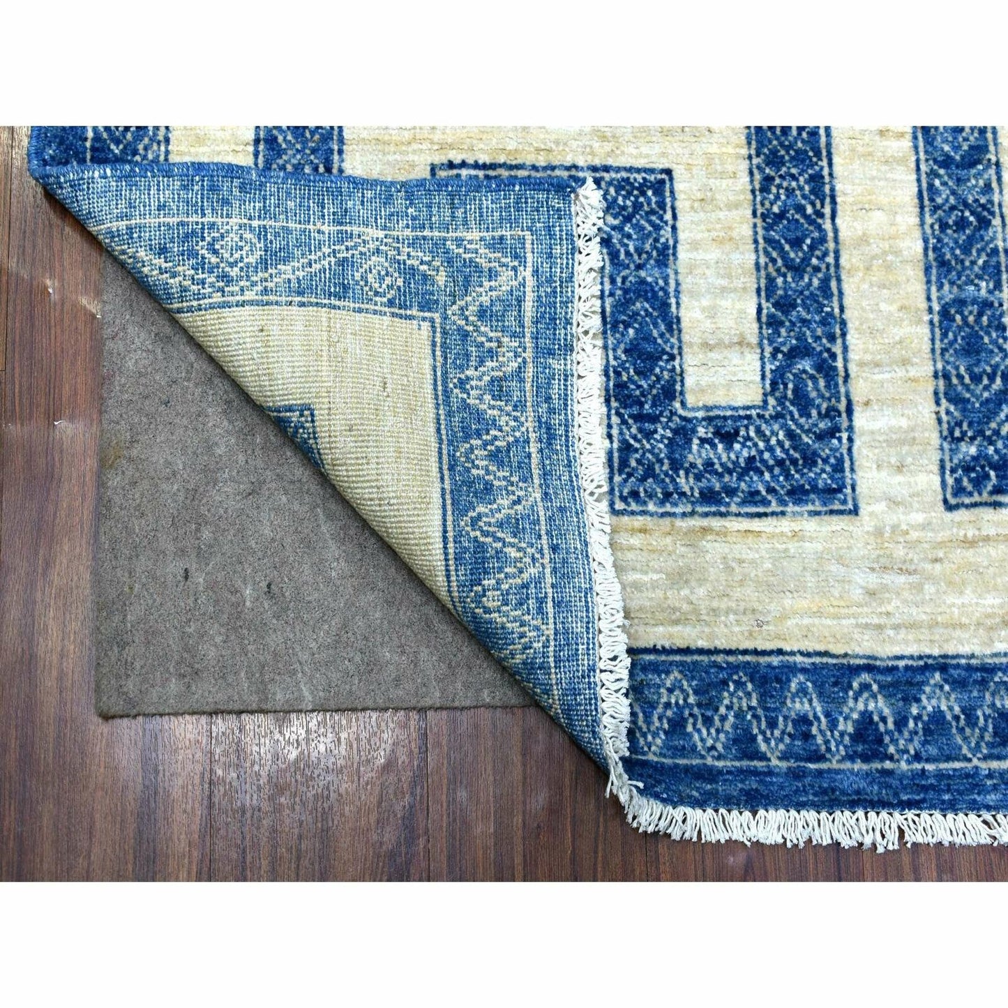5'10"X8'9" Soft Wool Hand Knotted Denim Blue Maze Design Rug
