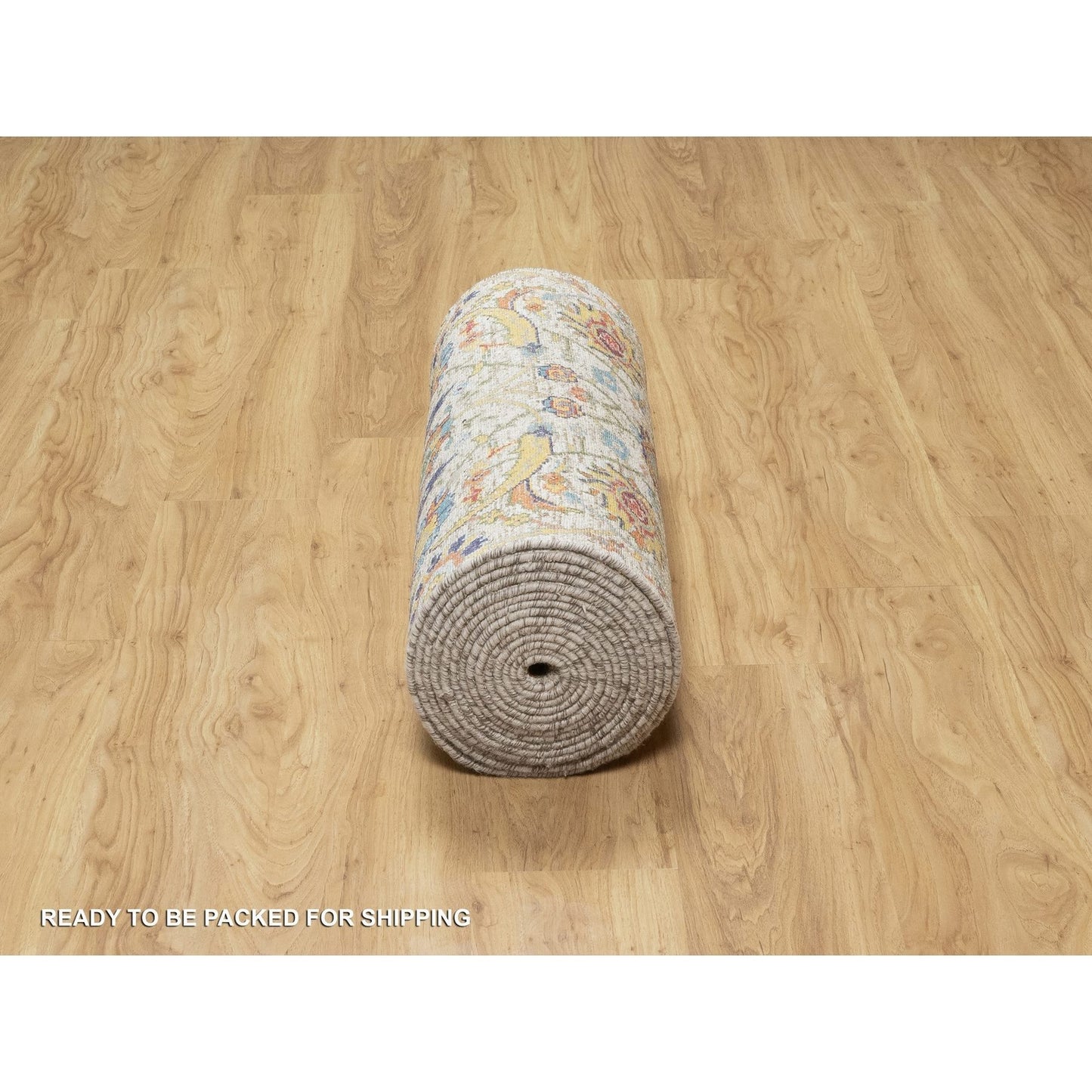 2'7"X22'1" Beige Hand Knotted Silk And Wool Sickle Leaf Xl Runner Rug