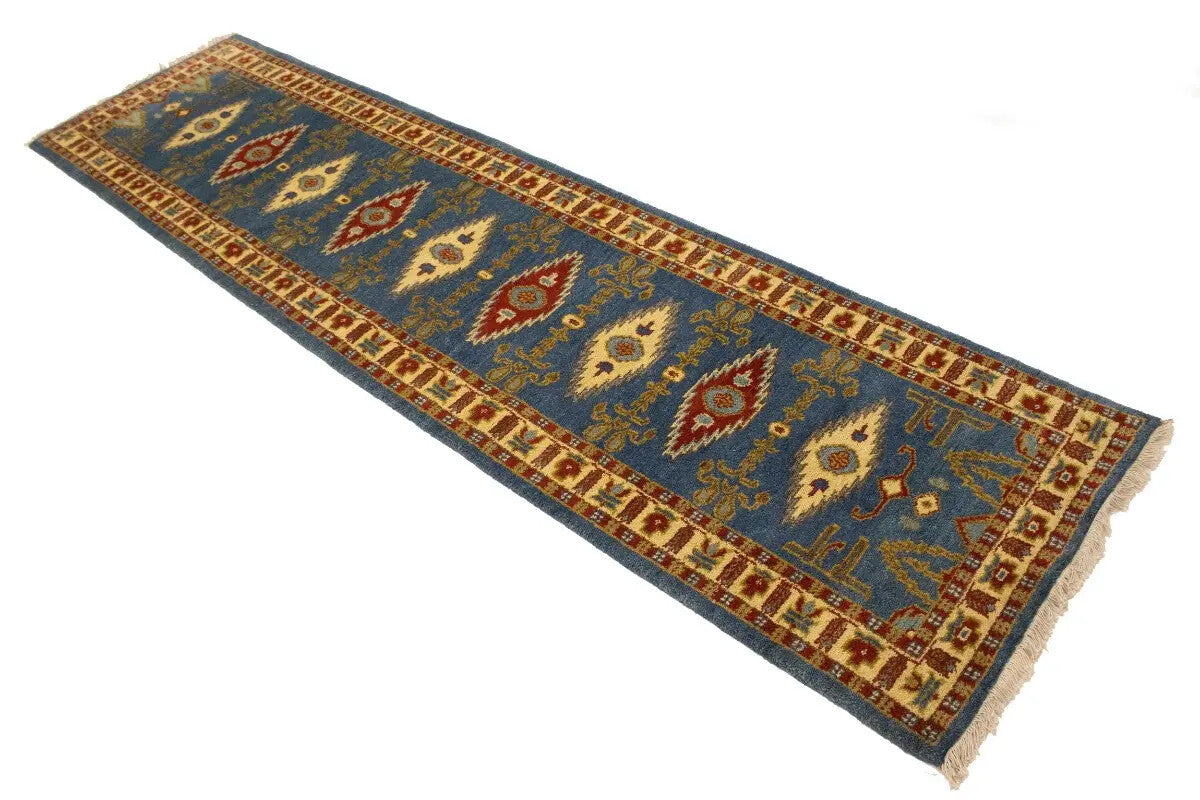Vintage Style Geometric Kazak Runner Rug Oriental