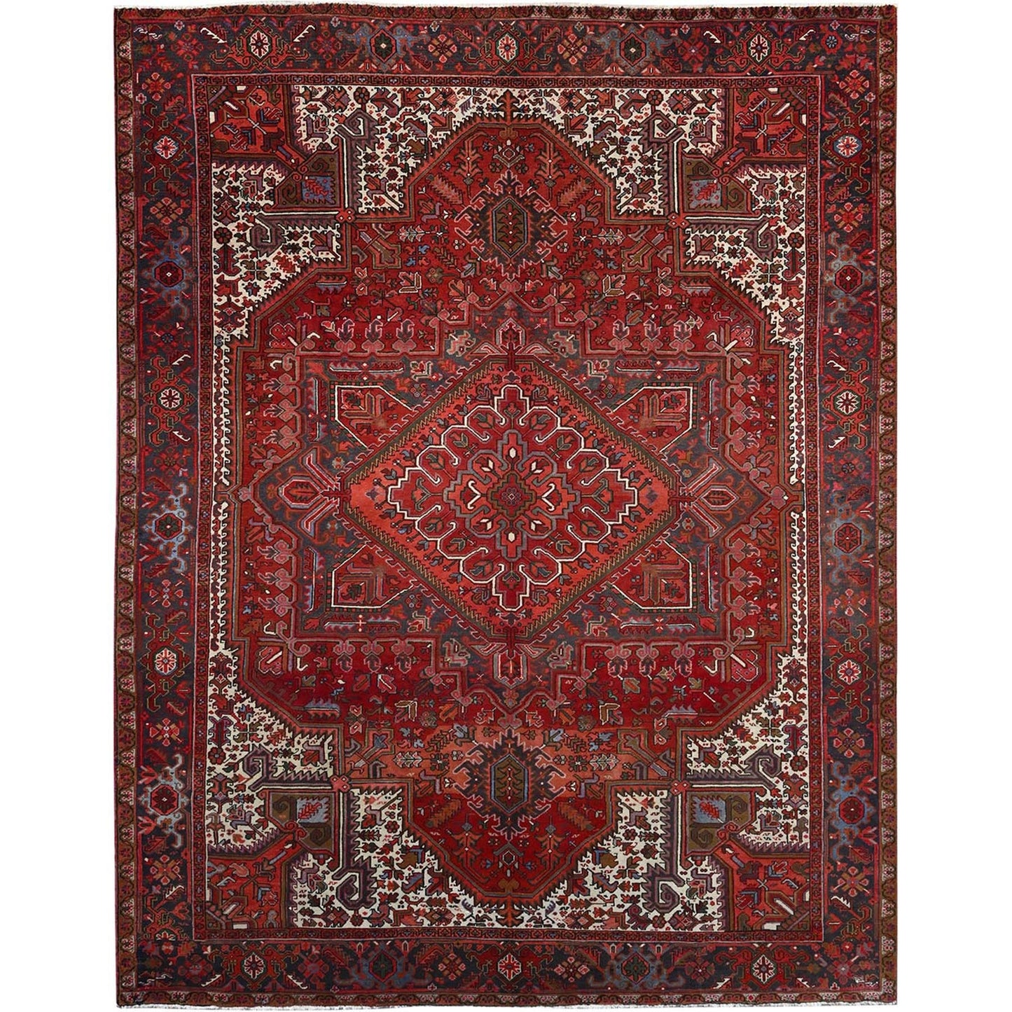 10'X12'5" Red 100% Wool Hand Knotted Semi Antique Zoroastrian Heris Rug