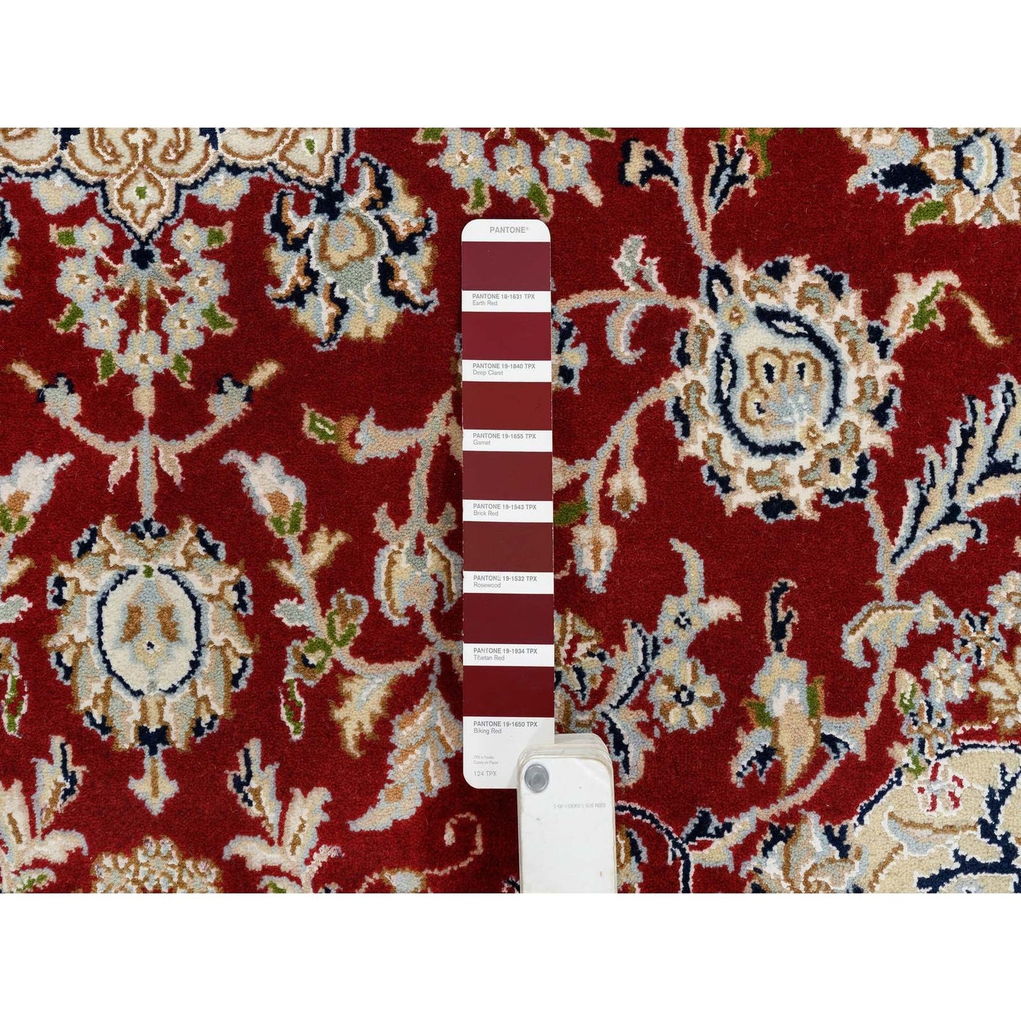 6'X6' Red Nain Flower Design 250 Kpsi Pure Wool Hand Knotted Square Rug