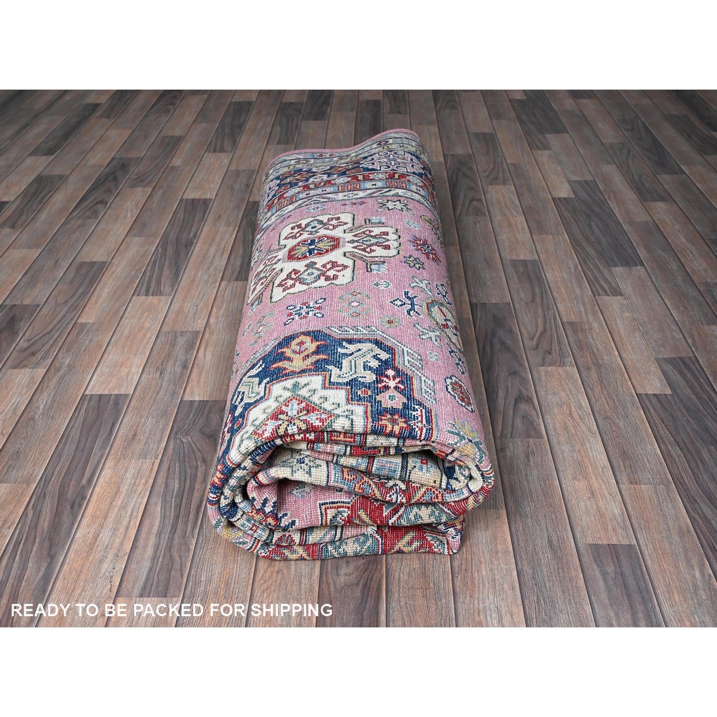 8'9"X11'8" Pink Kazak With Tribal Design Hand Knotted All Wool Oriental Rug
