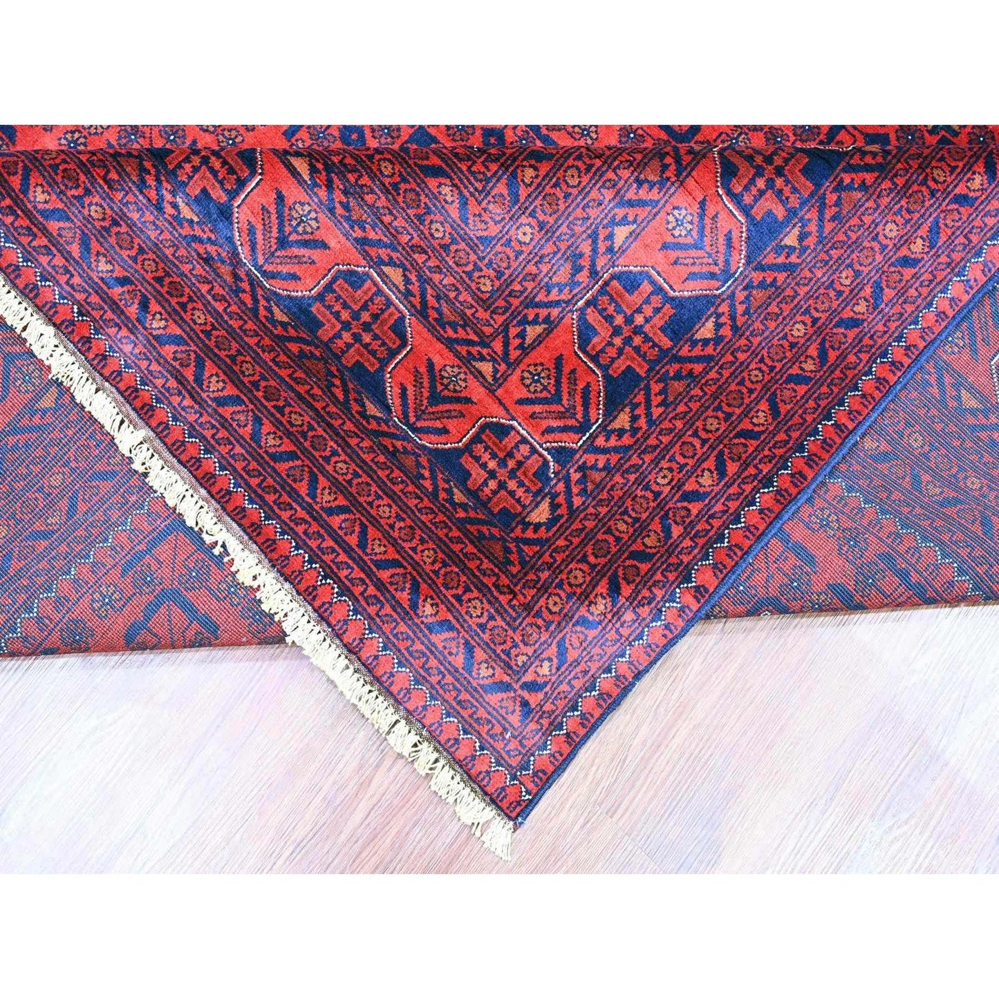 9'10"X12'10" Red Hand Knotted Afghan Khamyab Geometric Design Wool Rug