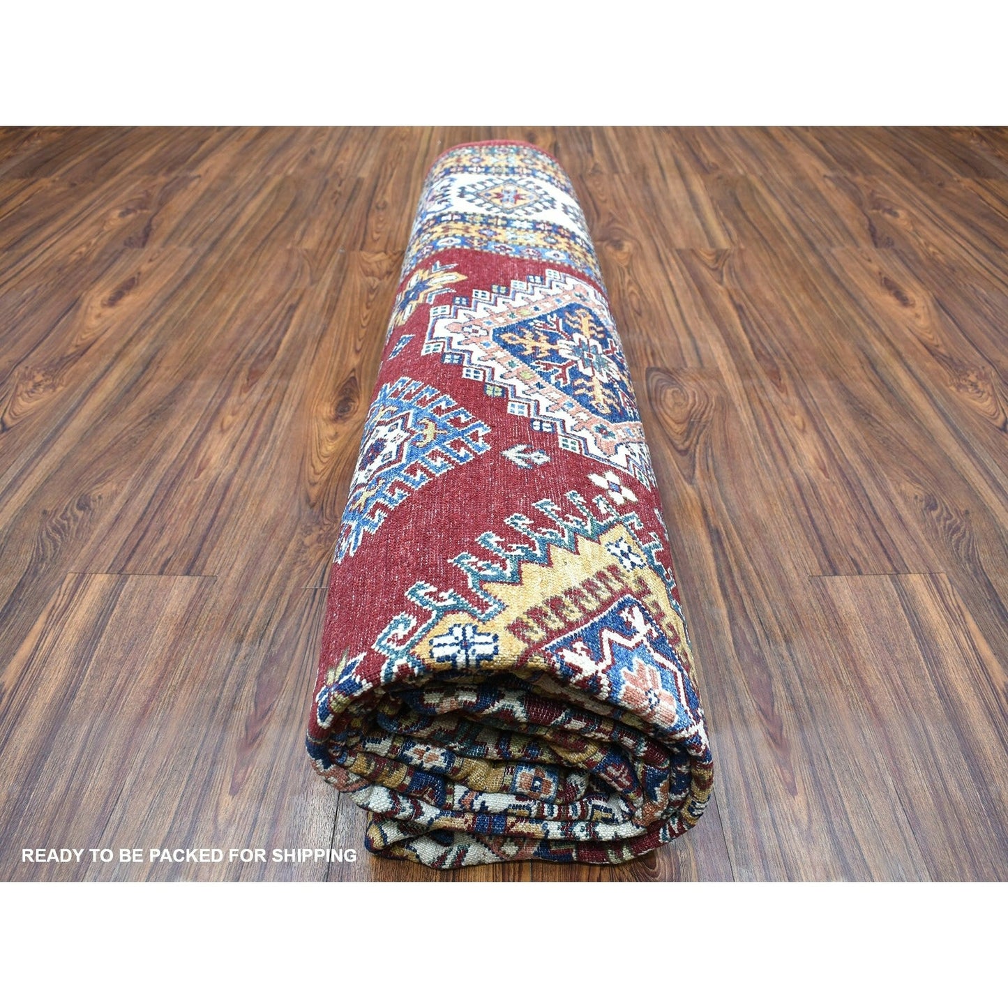 8'1"X10' Deep Red Soft Afghan Wool Hand Knotted Super Kazak Rug