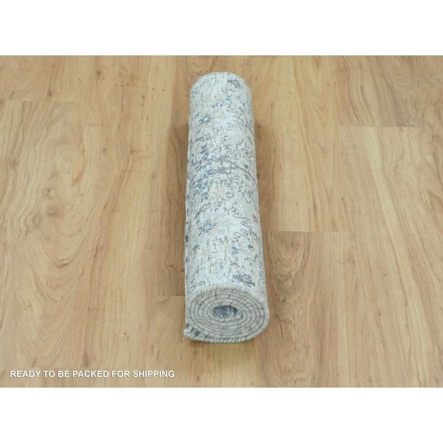 2'6"X6'2" Ivory Silk With Textured Wool Hand Knotted Runner Fine Rug