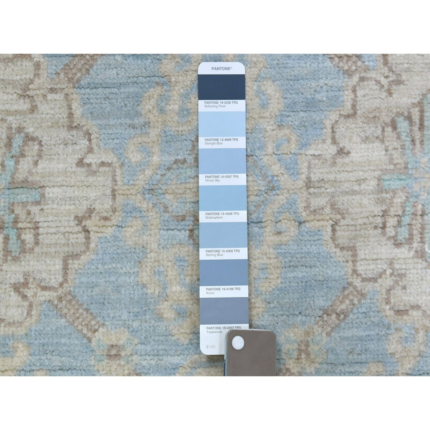 2'6"X14'10" Washed Out Blue Peshawar Hand Knotted Wool Xl Runner Rug