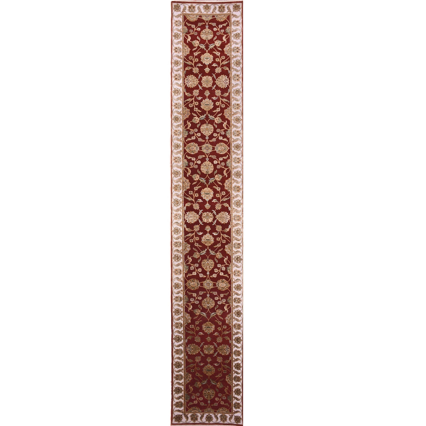 2'7"X16'4" Red Hand Knotted Wool And Silk Rajasthan Design Xl Runner Rug