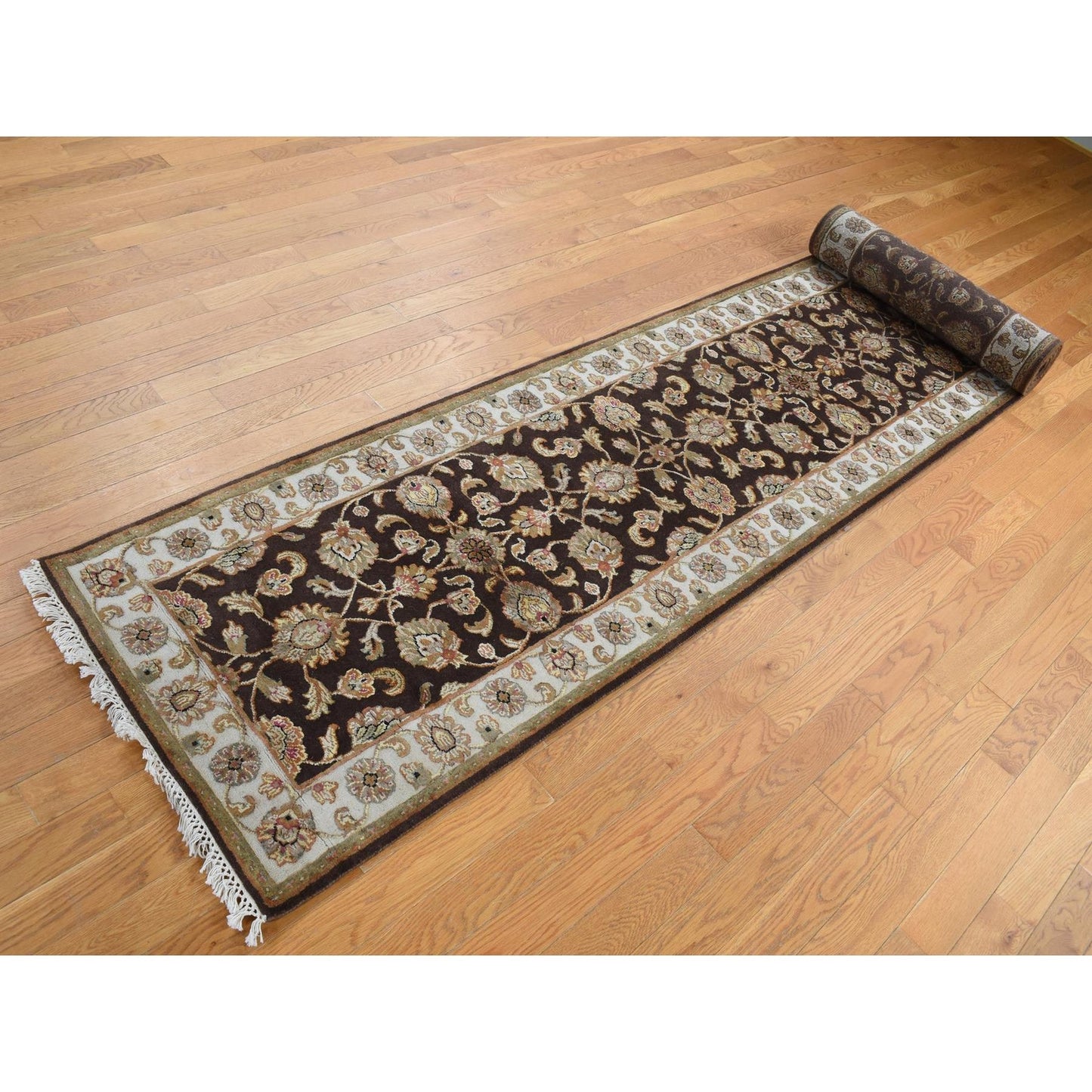 2'7"X15'9" Brown Rajasthan Wool And Silk Xl Runner Hand Knotted Rug