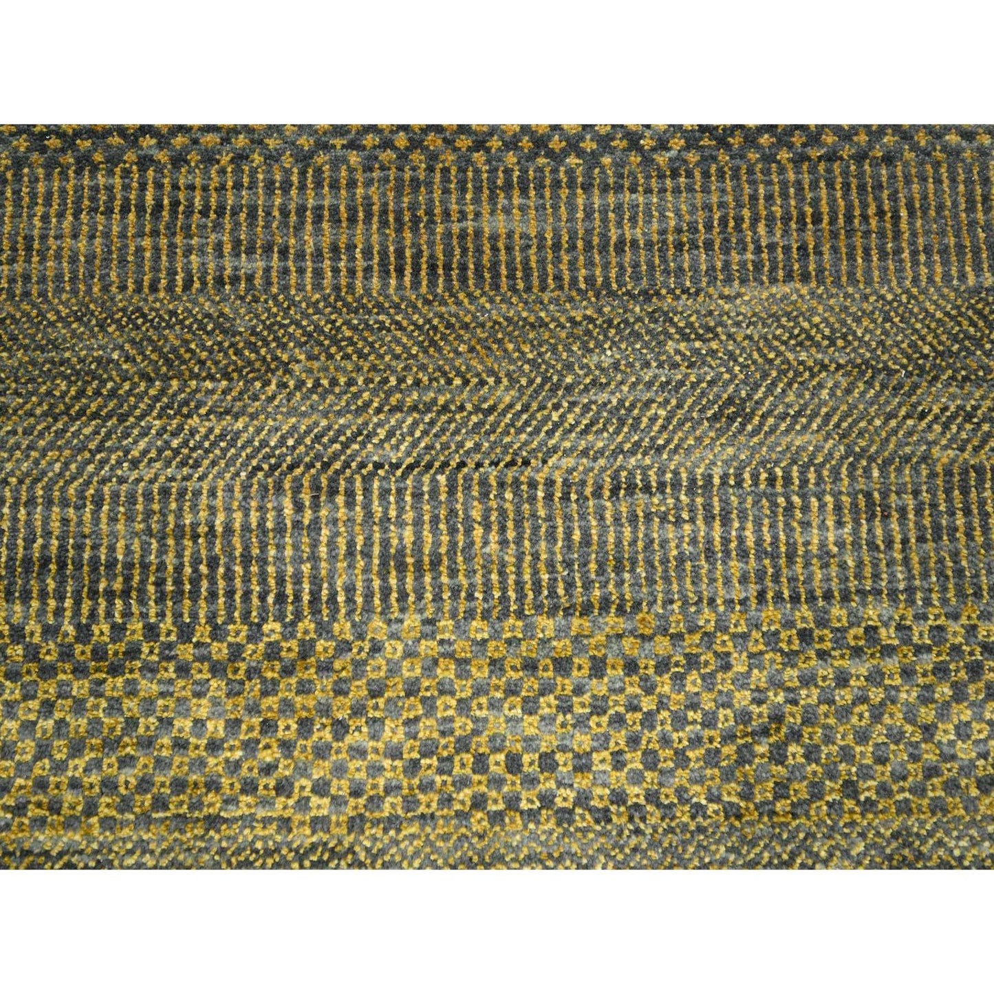 9'2"X12'6" Bone Brown Modern Grass Design Hand Knotted Wool And Silk Rug