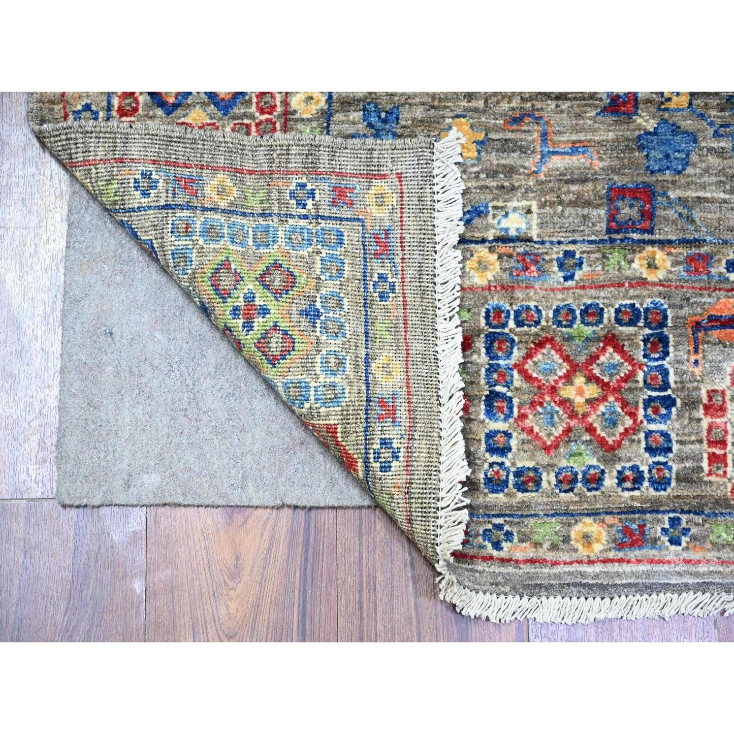 4'1"X9'8" Echo Gray Wool Peshawar Colorful Mahal Hand Knotted Runner Rug