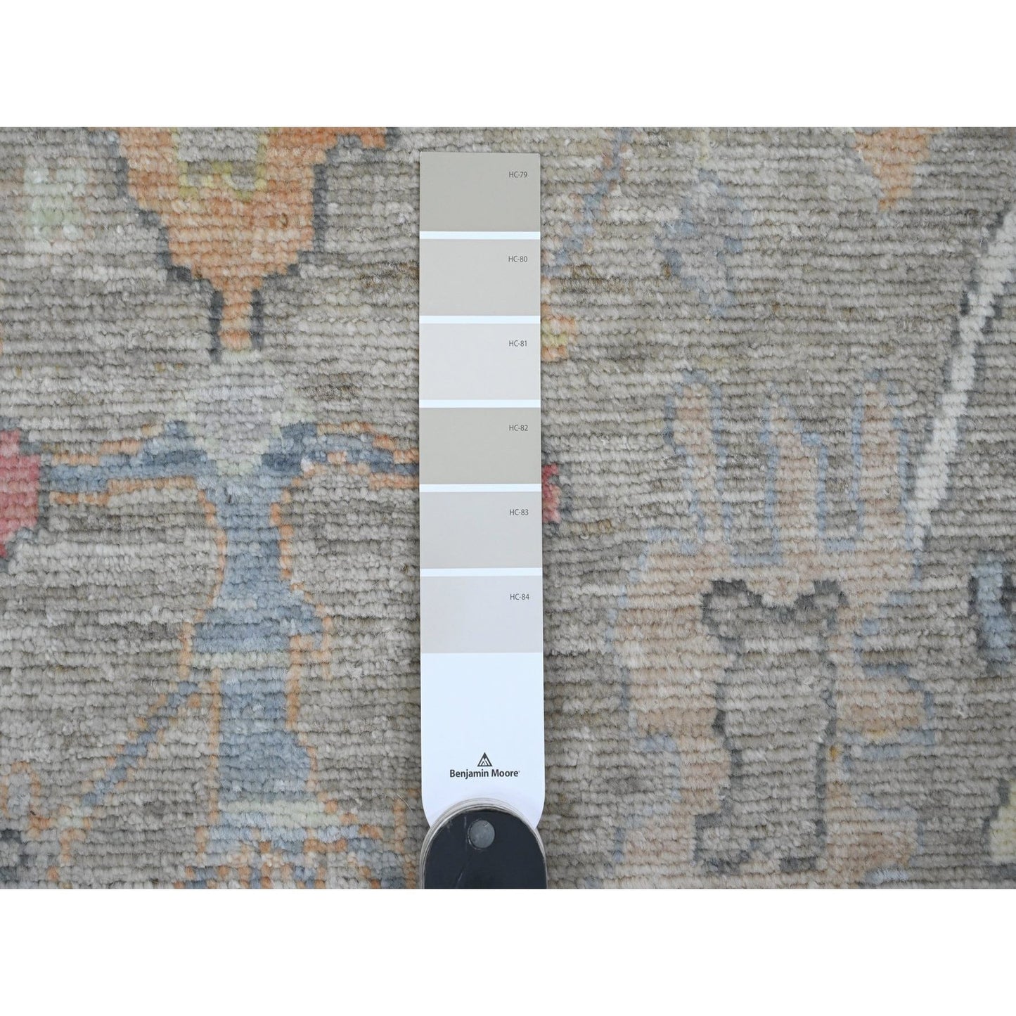 3'10"X12'1" Gray Hand Knotted Angora Oushak Leaf Design Wool Runner Rug