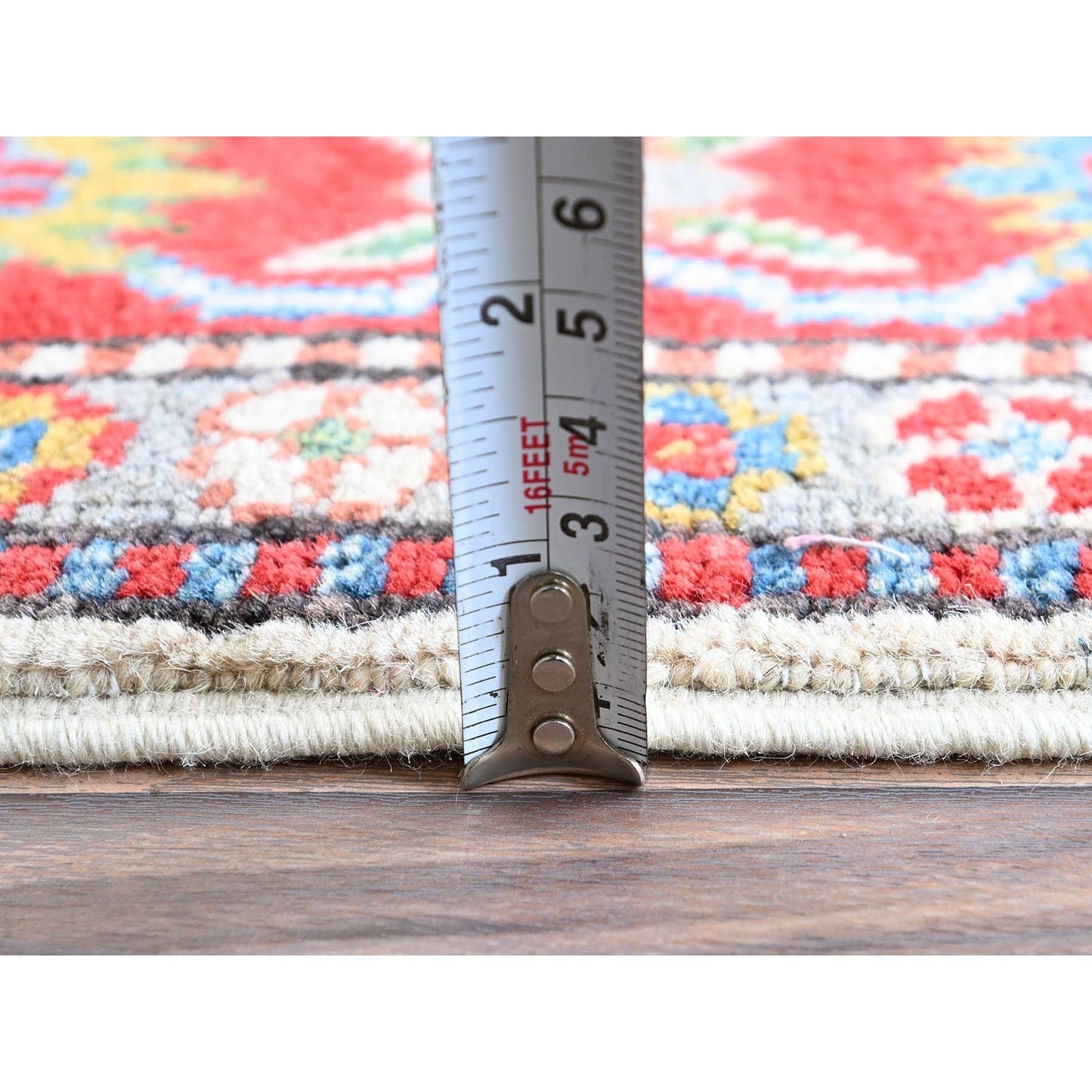 3'2"X5'3" White Hand Knotted Kazak Geometric Medallions Design All Wool Rug