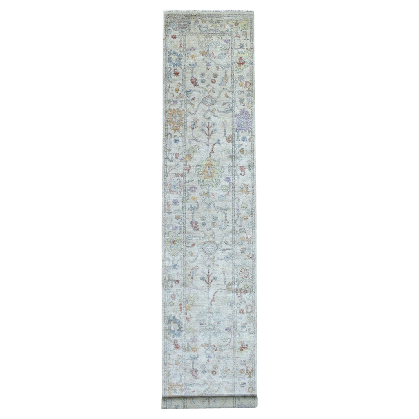 2'10"X16' Hand Knotted Soft Wool Angora Oushak Light Gray Xl Runner Rug
