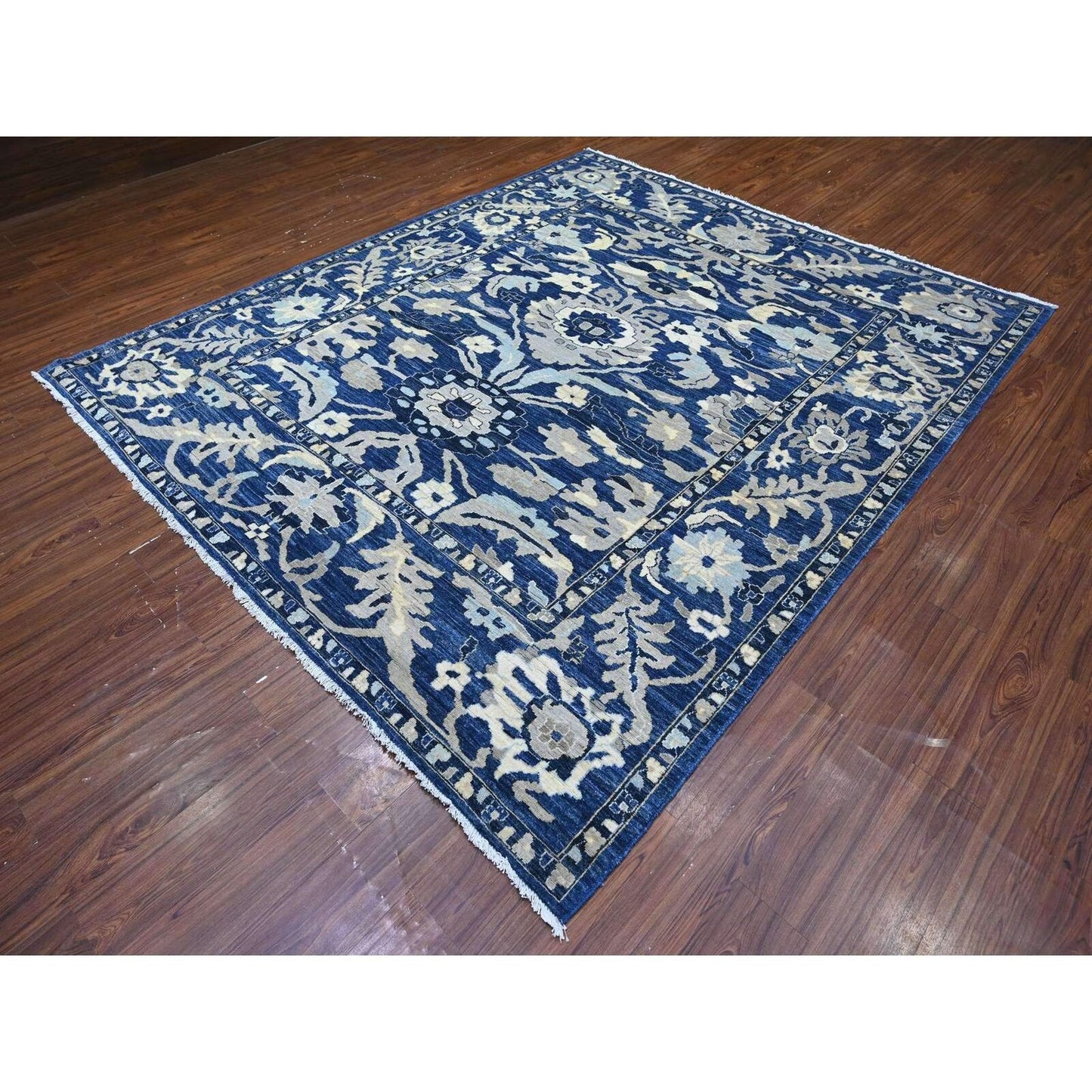 8'3"X9'8" Honorable Blue Wool Hand Knotted Peshawar Mahal Design Rug