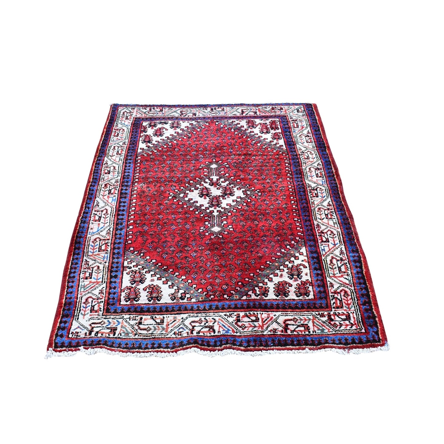 3'7"X5' Old Farsian Saroogh Good Cond Repetitive Design Hand Knotted Rug