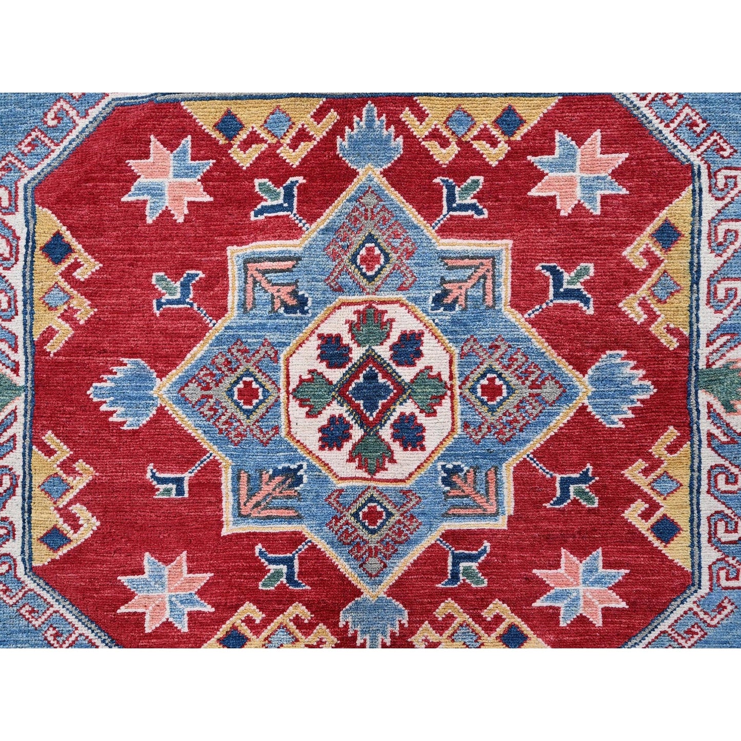 8'10"X11'8" Blue Kazak With Geometric Design Hand Knotted Soft Wool Rug