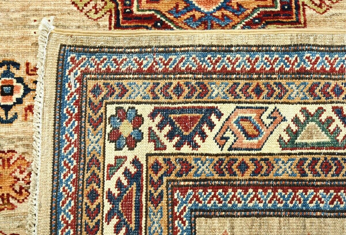 4X6 Ft Kazak Wool Area Rug Tribal Geometric Style