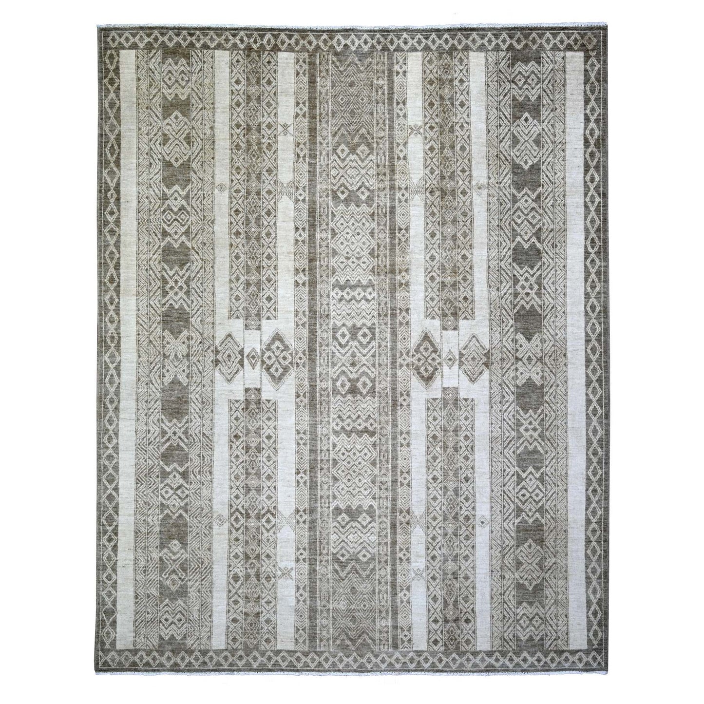 7'8"X9'6" Taupe Brown Fine Peshawar Wool Hand Knotted Oriental Rug