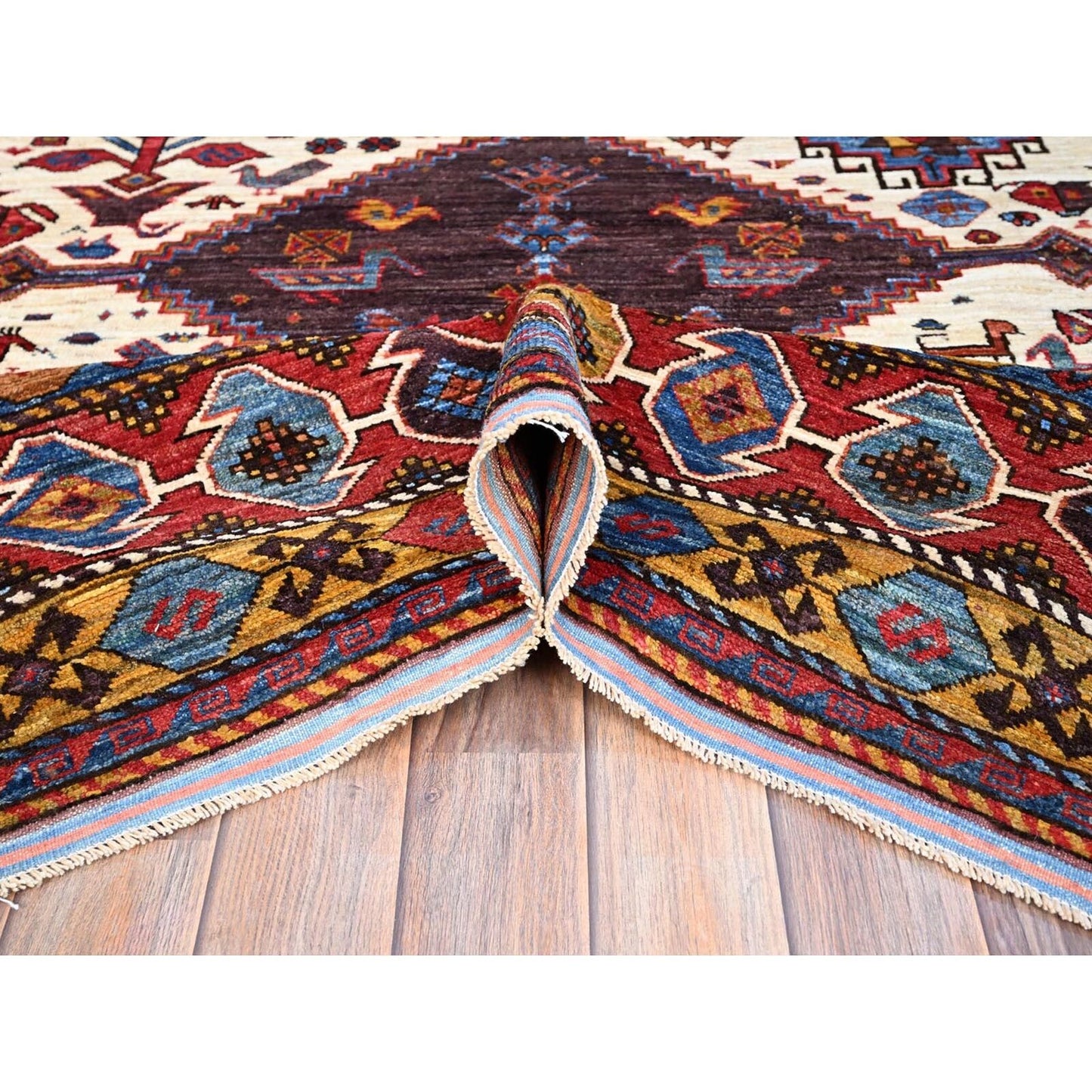 8'4"X9'3" Navajo White Turkish Knot Design Wool Hand Knotted Oriental Rug