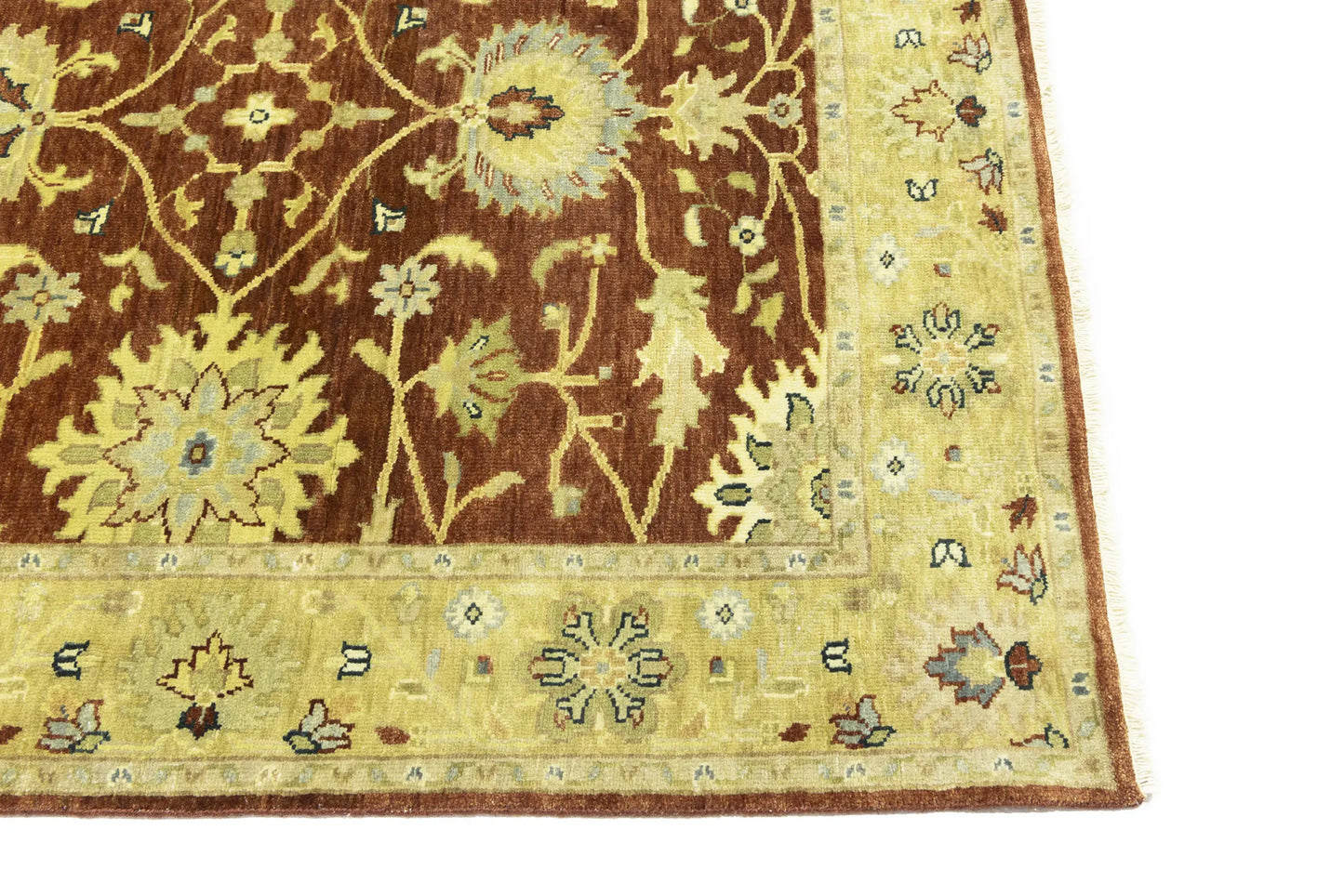 Rust Oushak Chobi Hand-Knotted Wool Rug Floral