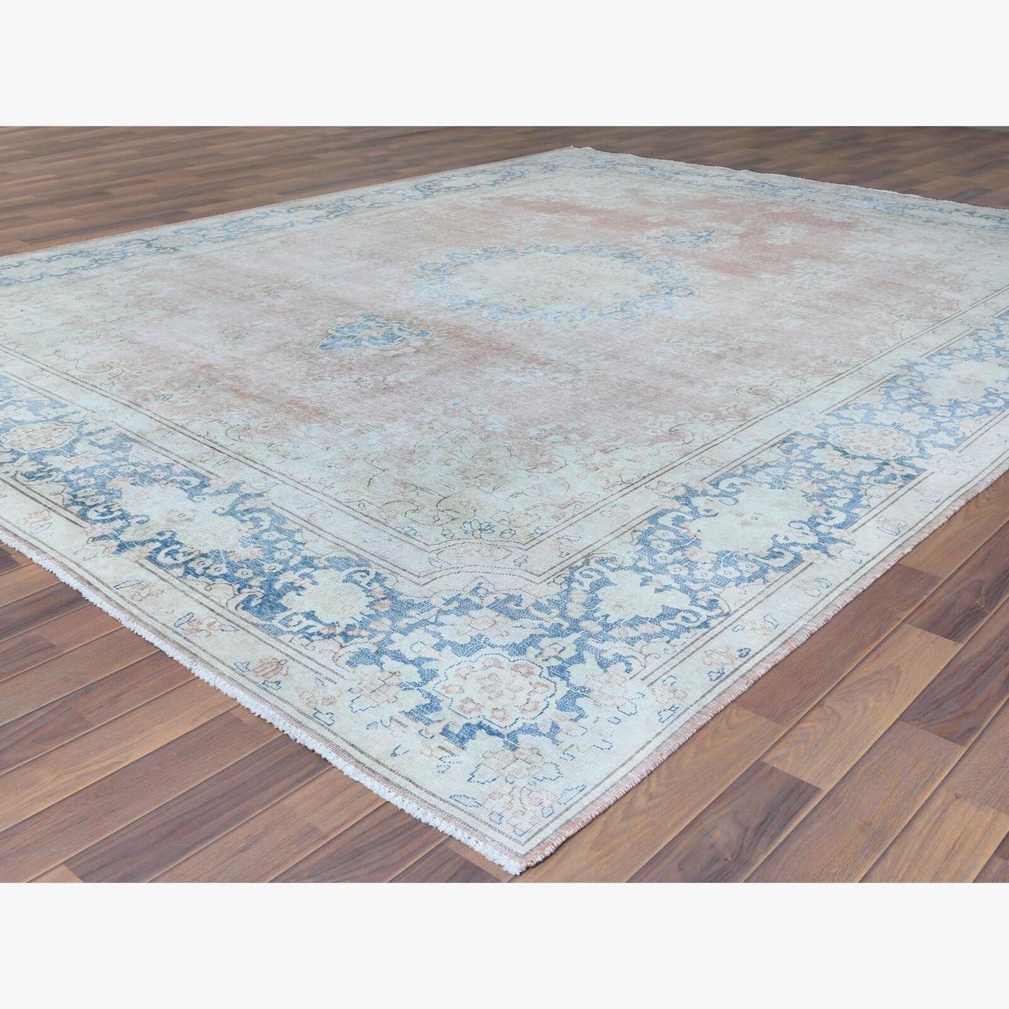 9'8"X12'7" Farsian Karman Clean Sun Faded Pink Wool Hand Knotted Rug
