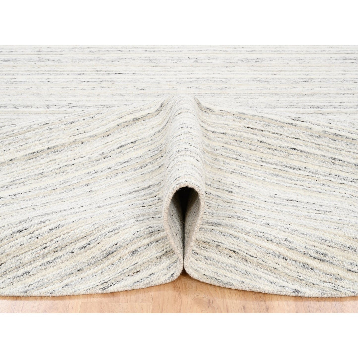 11'10"X11'10" Hand Loomed Natural Wool Plain Modern Design Gray Round Rug