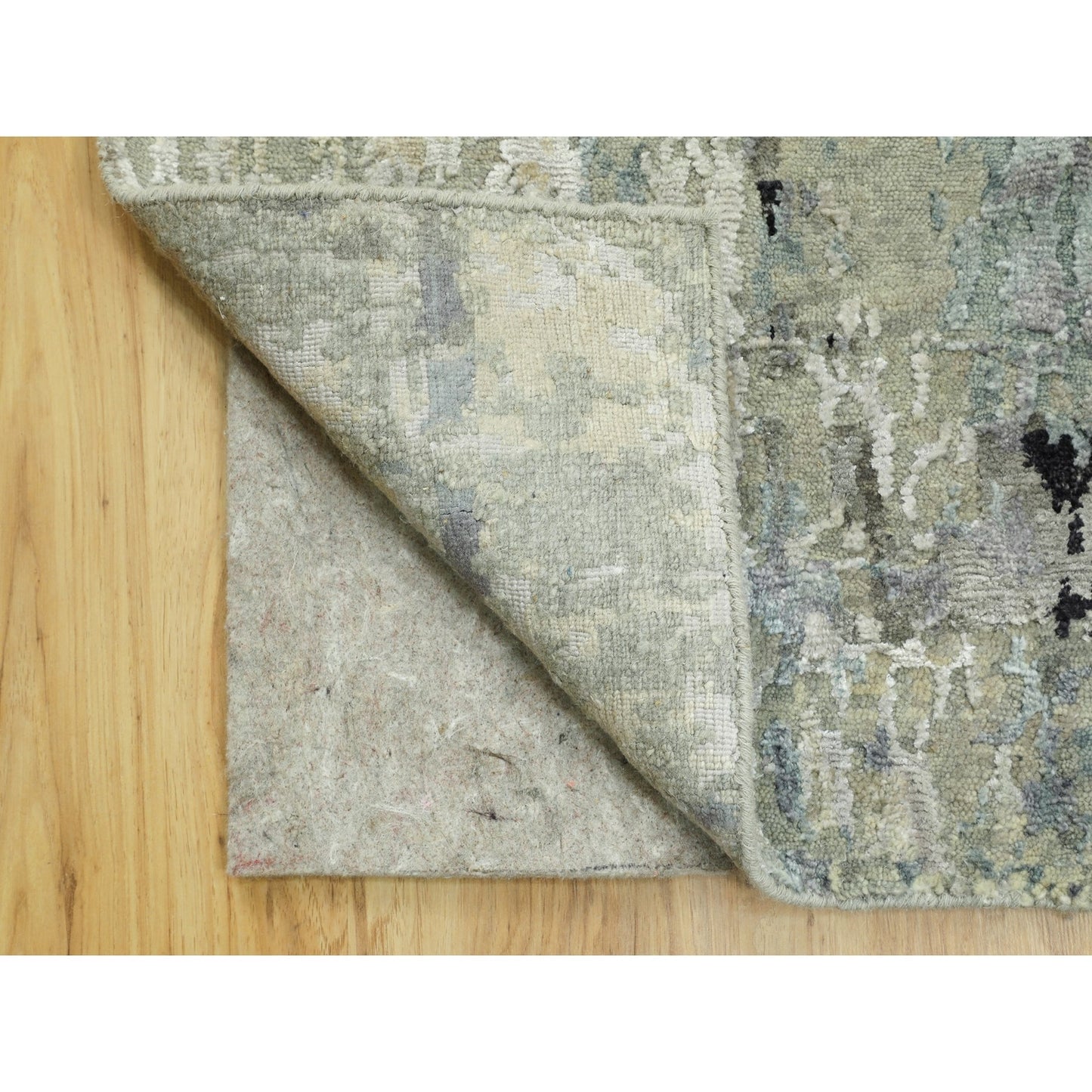 2'7"X9'9" Silver Blue Silk Modern Abstract Design Handknotted Runner Rug