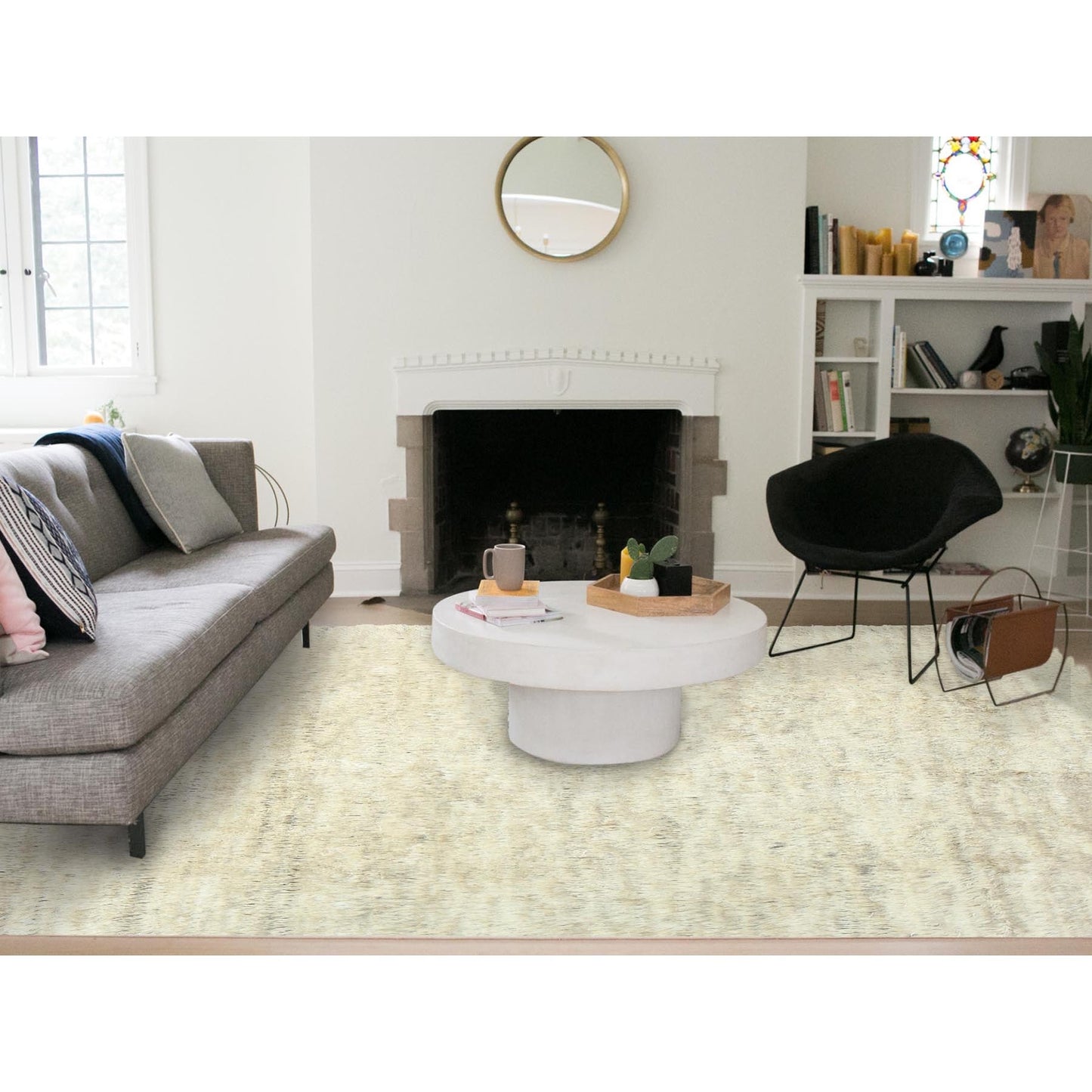 10'1"X14'1" Beige Undyed Natural Wool Hand Knotted Shaggy Moroccan Rug