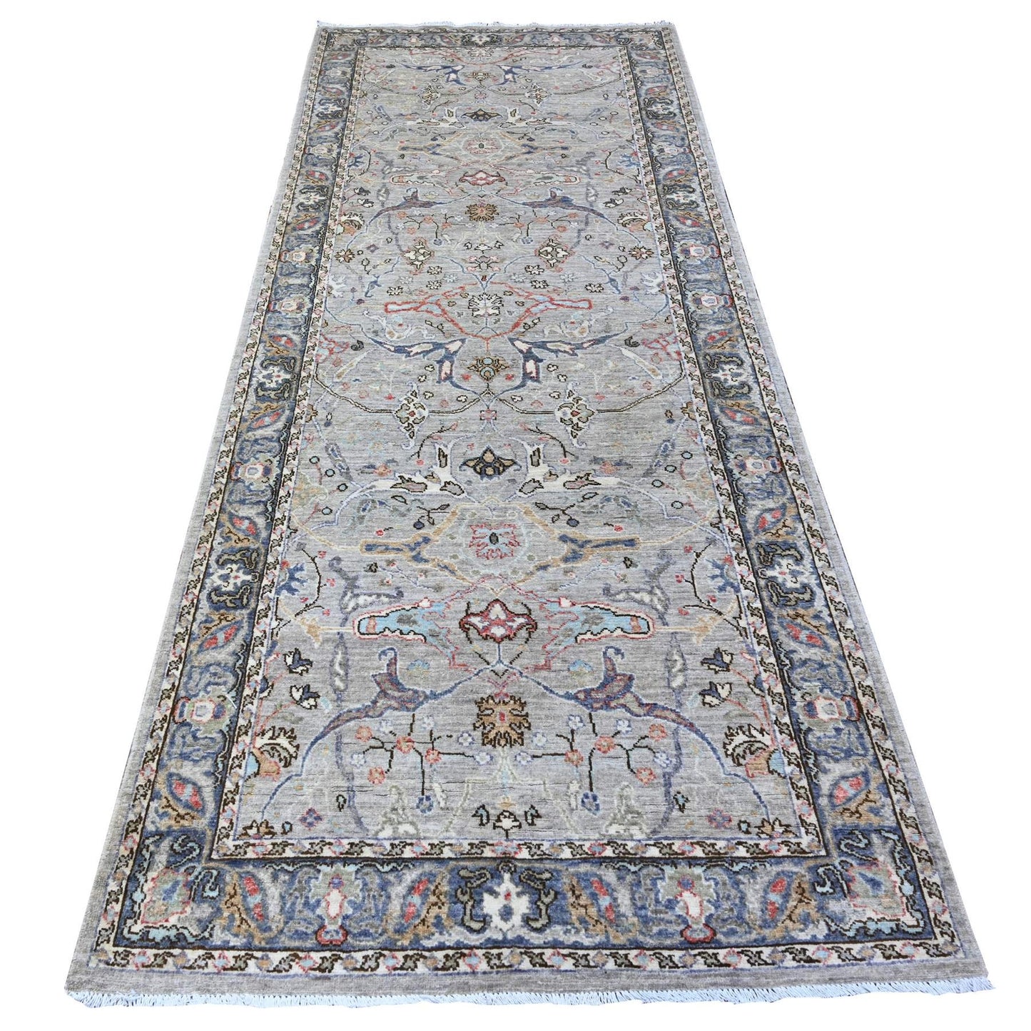 3'10"X9'10" Gray Bidjar Garus Design Soft Wool Hand Knotted Rug